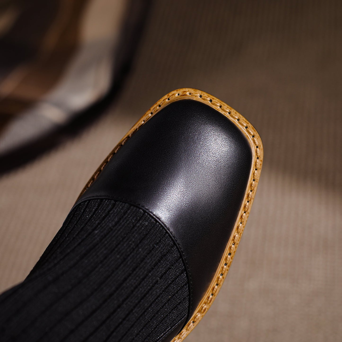 Nine Seven Handmade Women's Genuine Leather Casual Slip on Stretched Woolen Square Toe Low Block Heel Ankle Boots