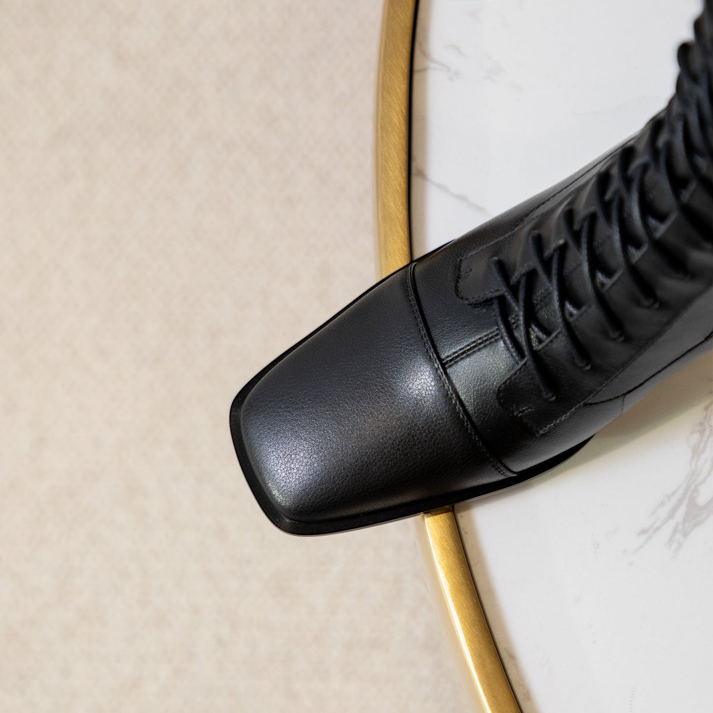 Nine Seven Women's Handmade Genuine Leather Square Toe Mid Spool Heel Side Zip Up Knee High Boots with Cool Adjustable Band