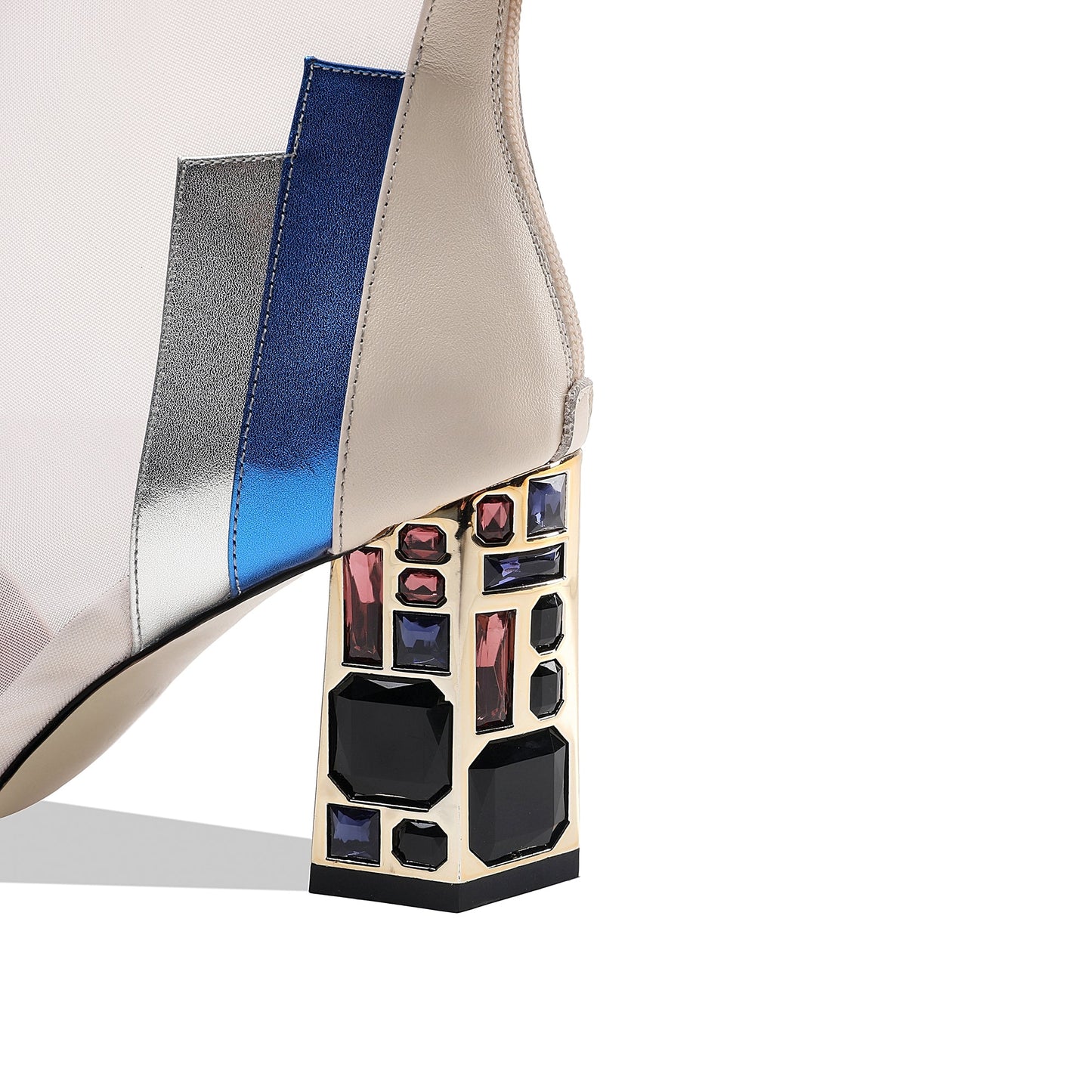 Nine Seven Women's Genuine/Suede Leather with Mesh Handmade Back Zipper High Chunky Heels Summer Boots with Jewelry