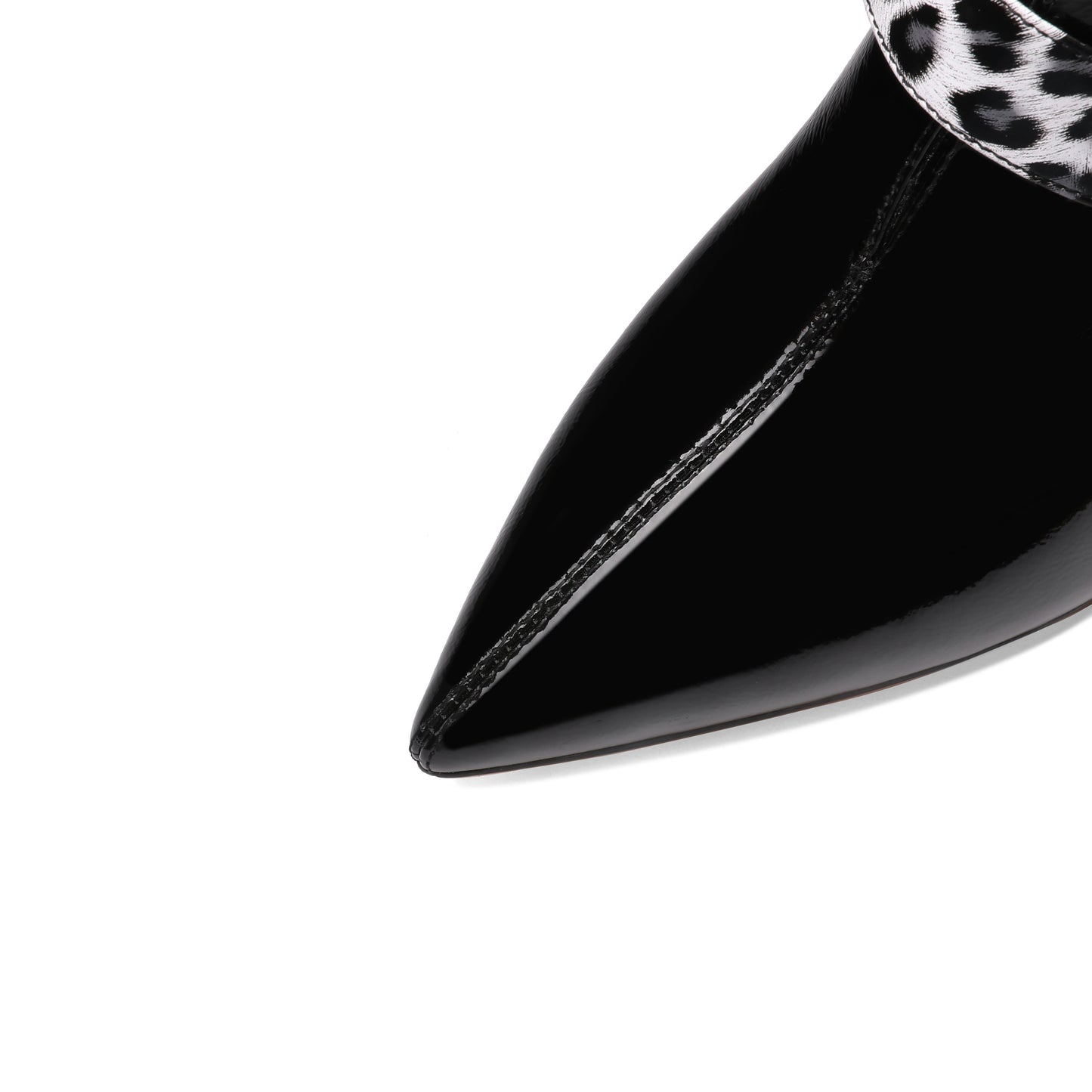 Nine Seven Women's Handmade Patent Leather Pointed Toe Mid Chunky Heel V-Shaped Side Zip Up Pumps with Modern Buckle Decor