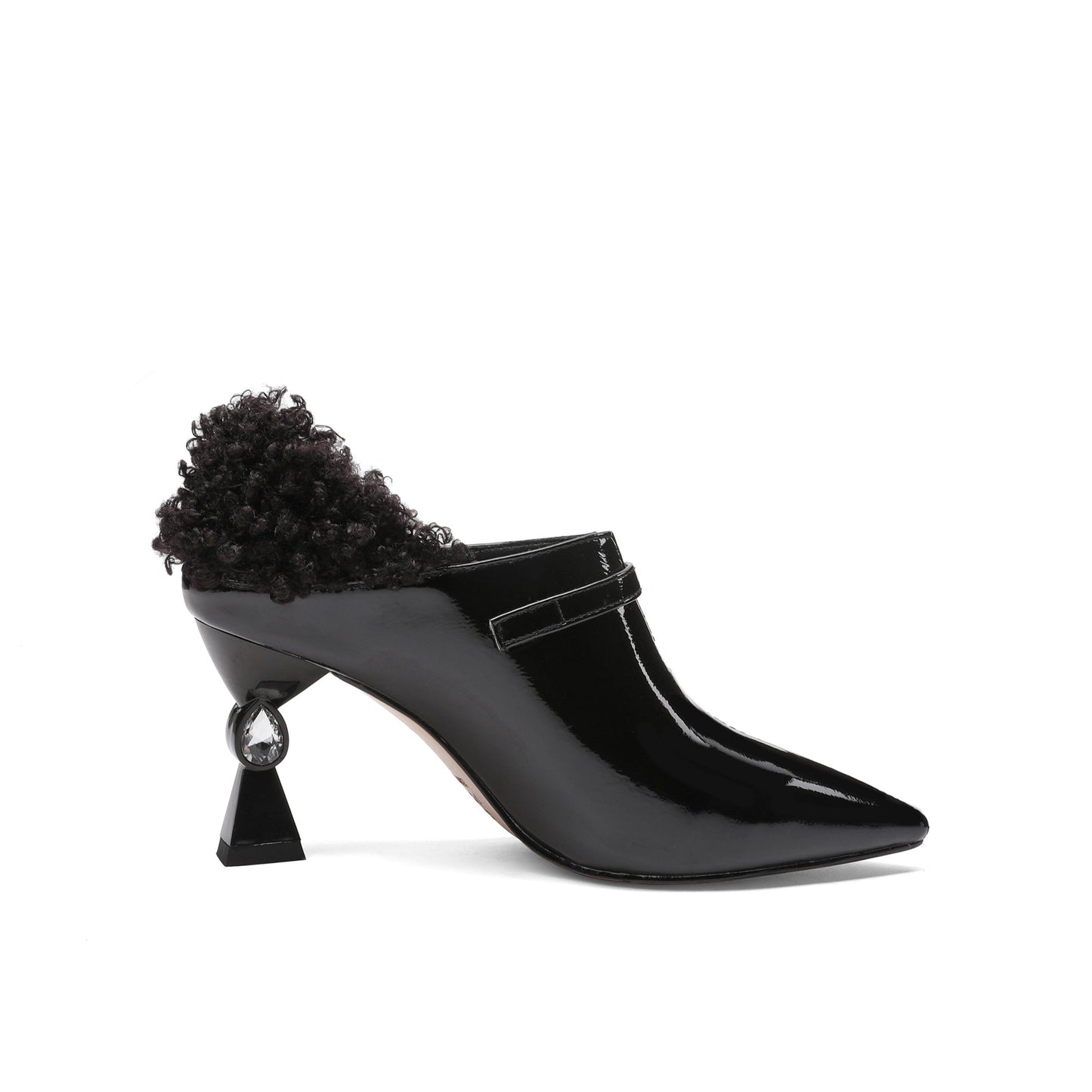 Nine Seven Women's Genuine/Patent Leather Handmade Exquisite High Heel Pointed Toe Graceful Slip On V-Shaped Pump Shoes with Buckle