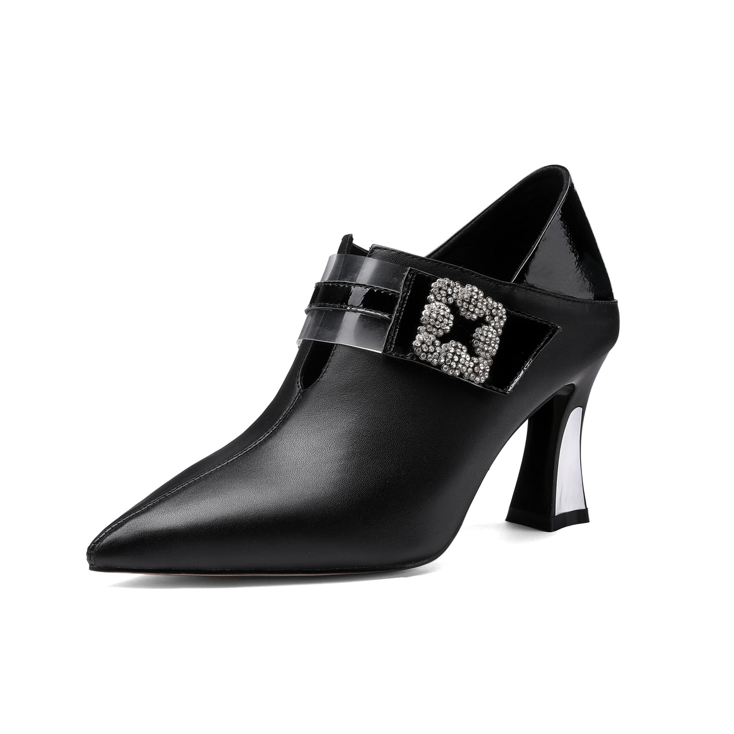 Nine Seven Women's Handmade Pointed Toe Genuine Leather Sexy High Heel Glitter Square Decor Plus-Size Pump Shoes