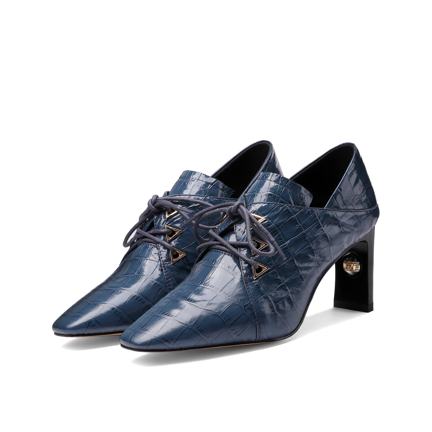 Nine Seven Women's Handmade Embossed Genuine Leather Square Toe Exquisite High Heel Lace Up Plus-Size Pump Shoes