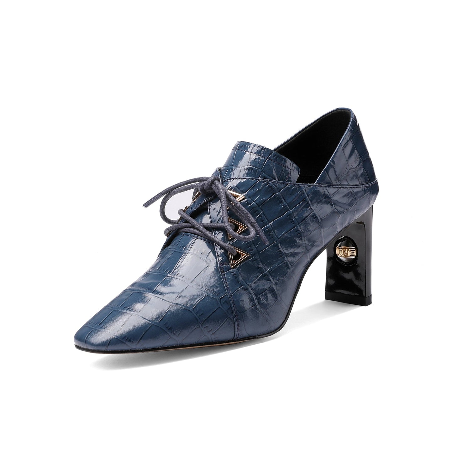 Nine Seven Women's Handmade Embossed Genuine Leather Square Toe Exquisite High Heel Lace Up Plus-Size Pump Shoes