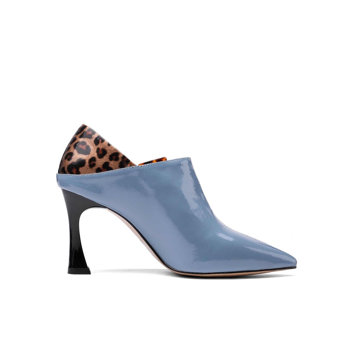 Nine Seven Women's Handmade Patent Leather Elegant Pointed Toe Buckled Mid Heel Pumps with Leopard Print