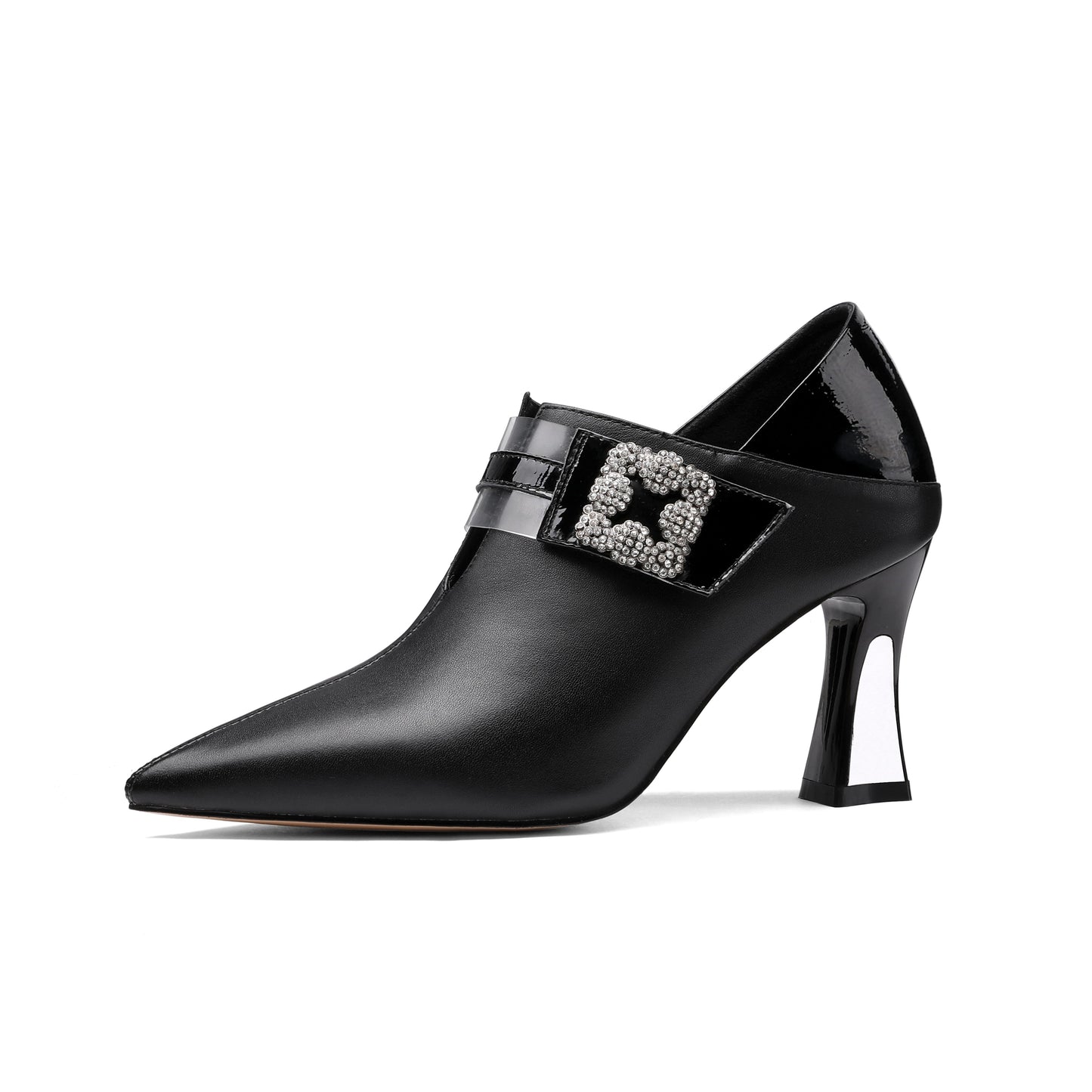 Nine Seven Women's Handmade Pointed Toe Genuine Leather Sexy High Heel Glitter Square Decor Plus-Size Pump Shoes