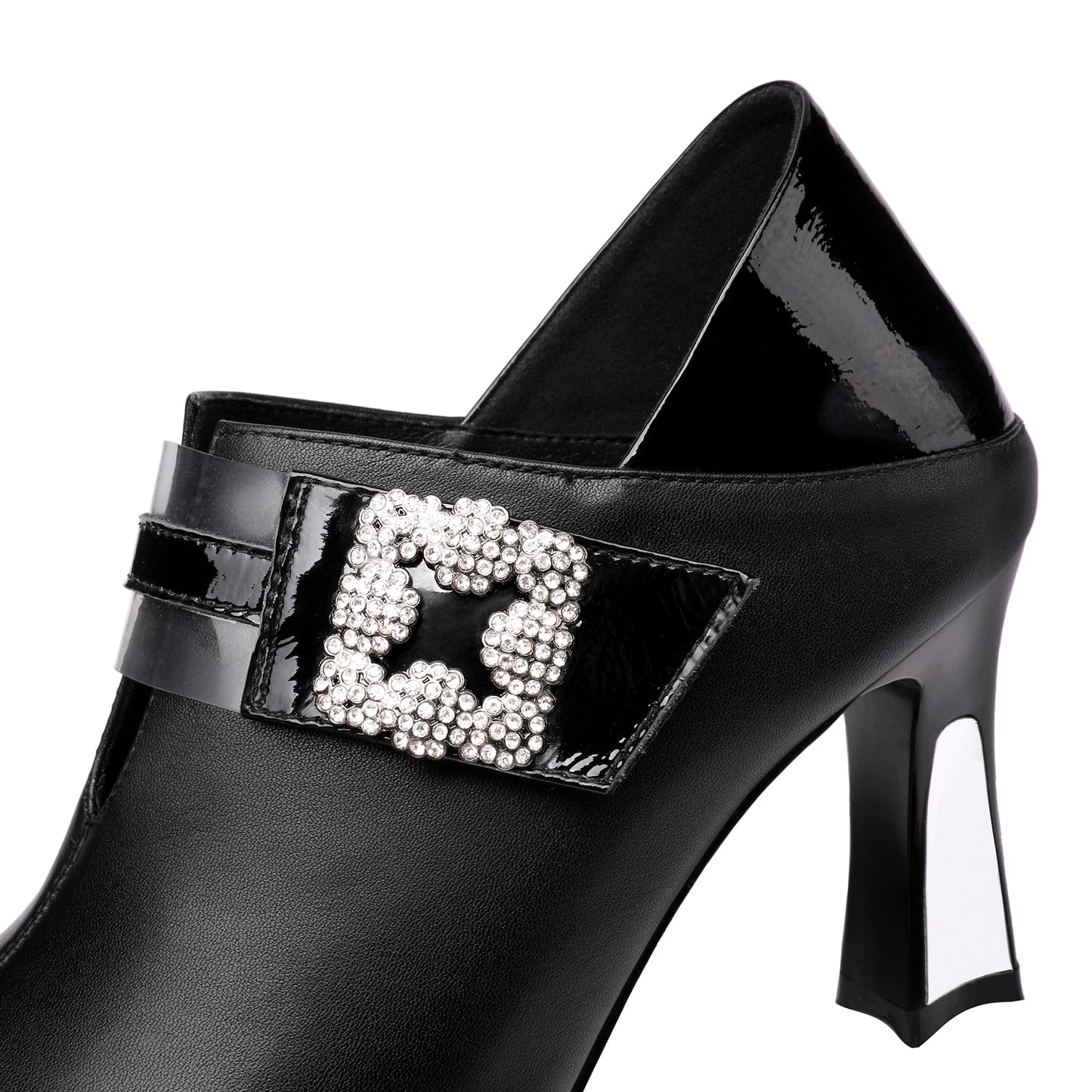 Nine Seven Women's Handmade Pointed Toe Genuine Leather Sexy High Heel Glitter Square Decor Plus-Size Pump Shoes