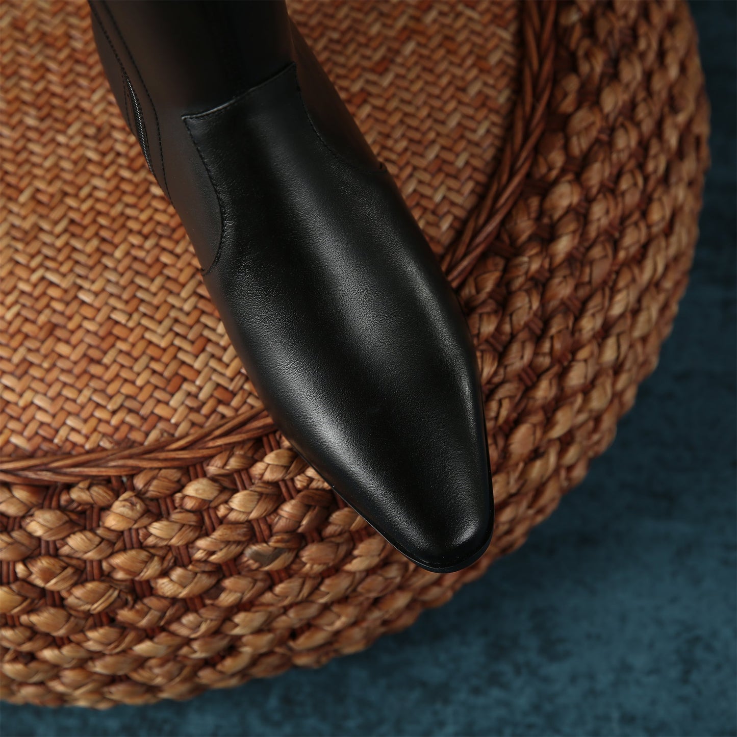 Nine Seven Women's Handmade Leather Comfortable Chunky Heel Side Half Zipper Round Toe Knee-High Boots