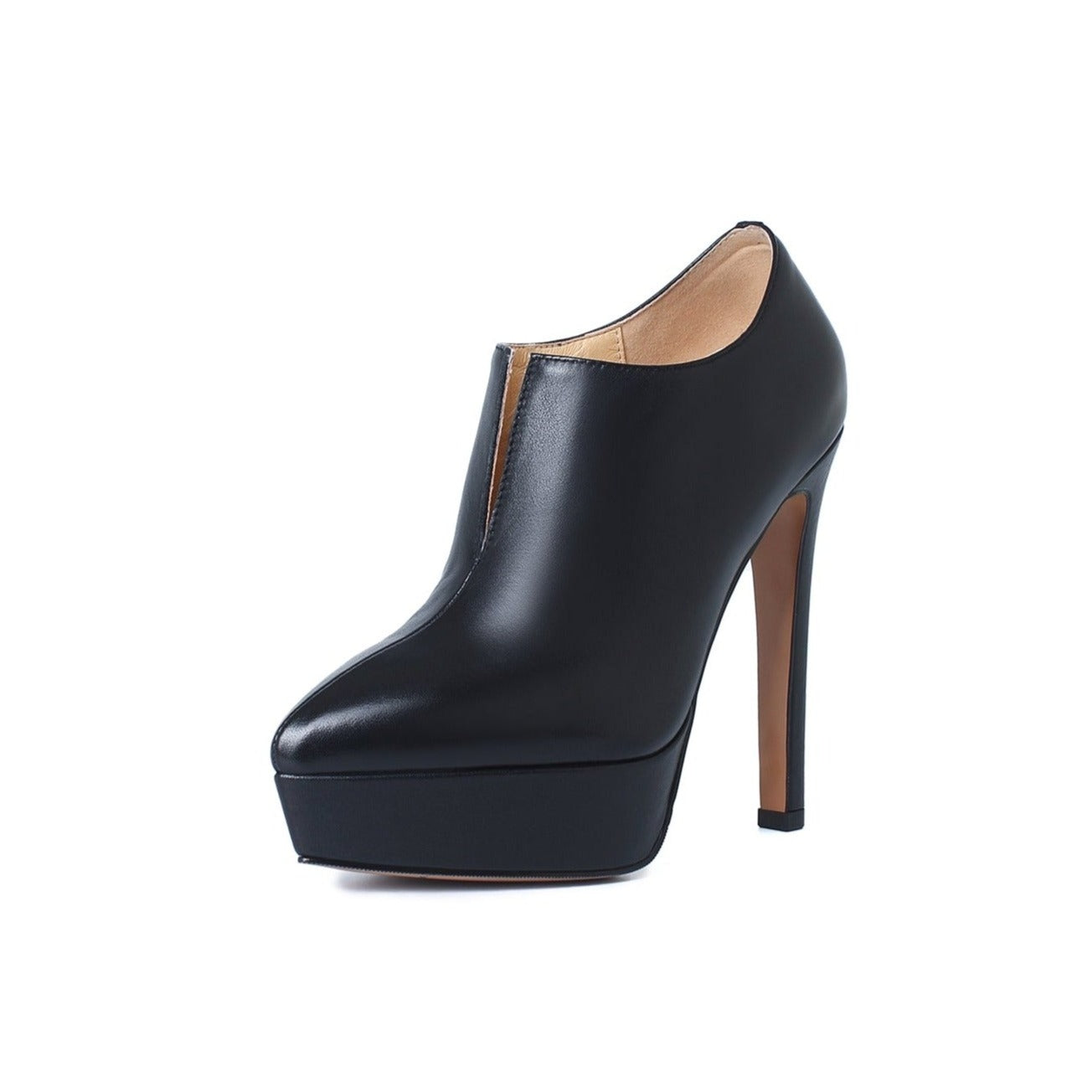 Nine Seven Women's Genuine Leather Handmade V-Shaped Pointy Toe Sexy Stiletto Heel Pumps with Platform