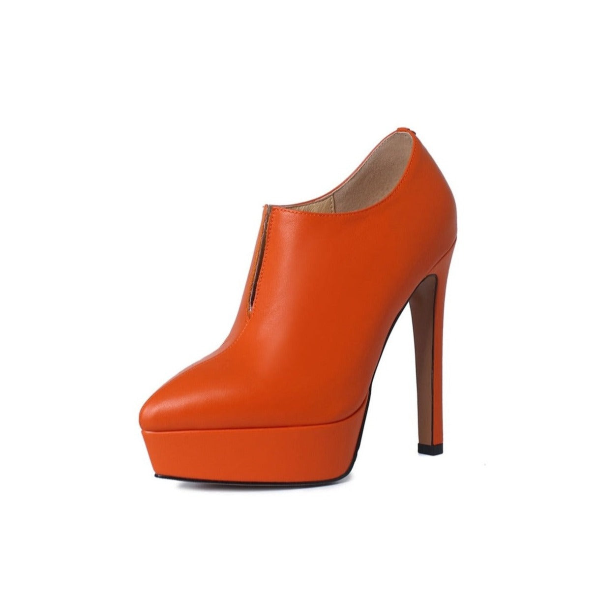 Nine Seven Women's Genuine Leather Handmade V-Shaped Pointy Toe Sexy Stiletto Heel Pumps with Platform