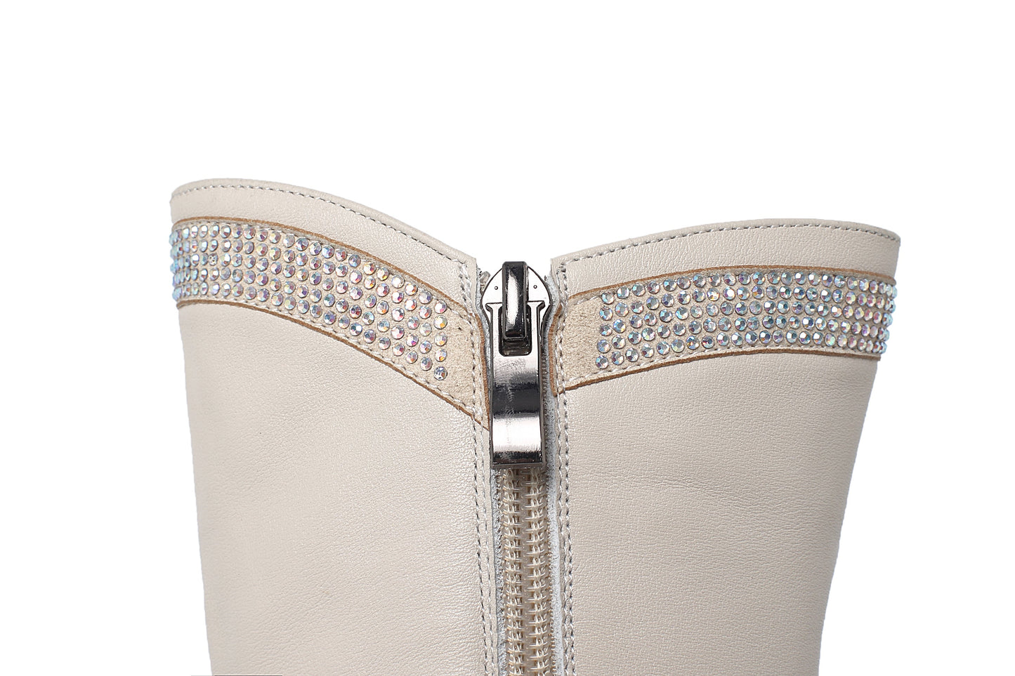 Nine Seven Women's Handmade Leather Glitter Pattern Decor Pointed Toe Spikes-Stiletto High Heel Platform Side Zip Up Sexy Mid-Calf Boots