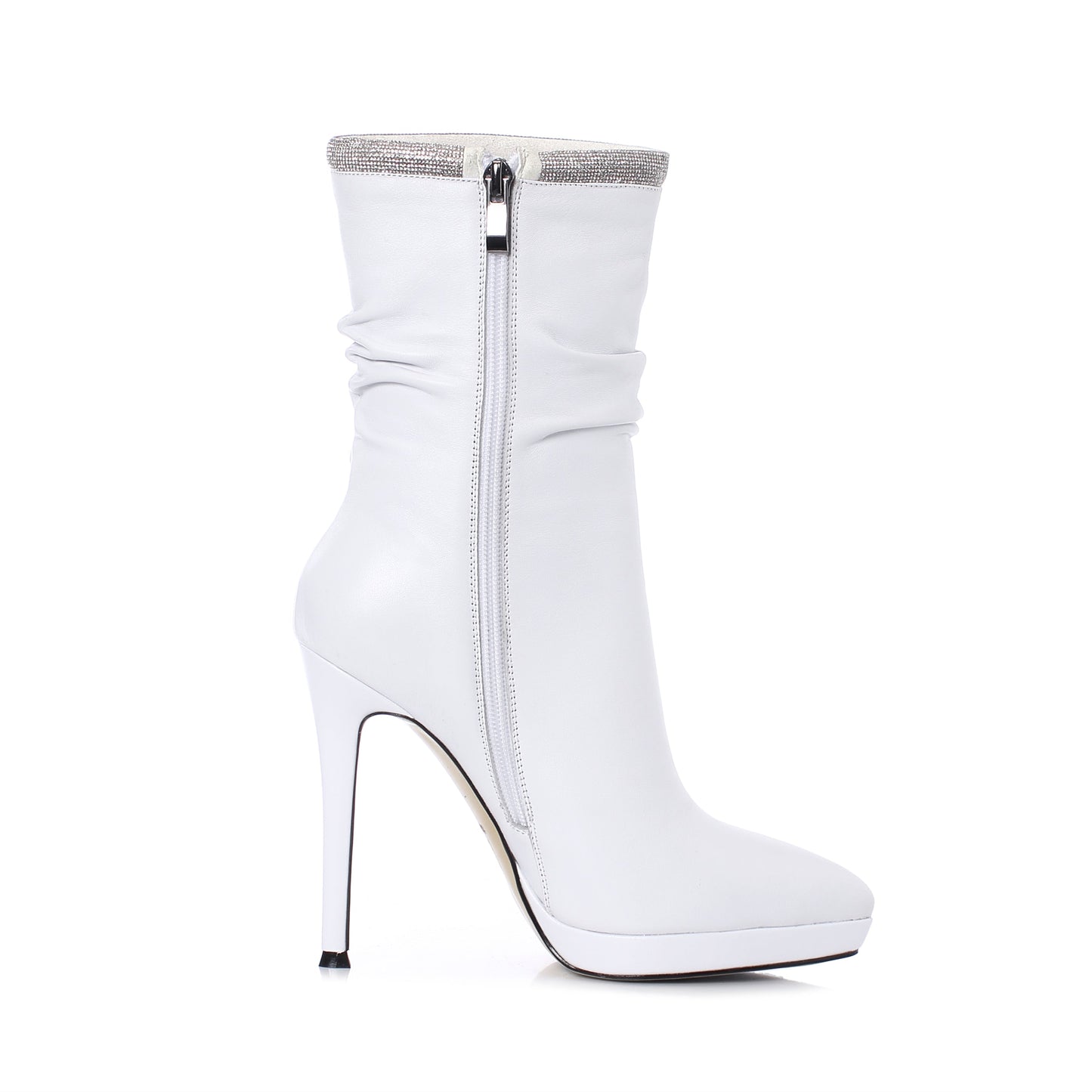 Nine Seven Women's Handmade Leather Spikes-Stiletto High Heel Platform Pointed Toe Side Zip Up Glitter Mid-Calf Boots