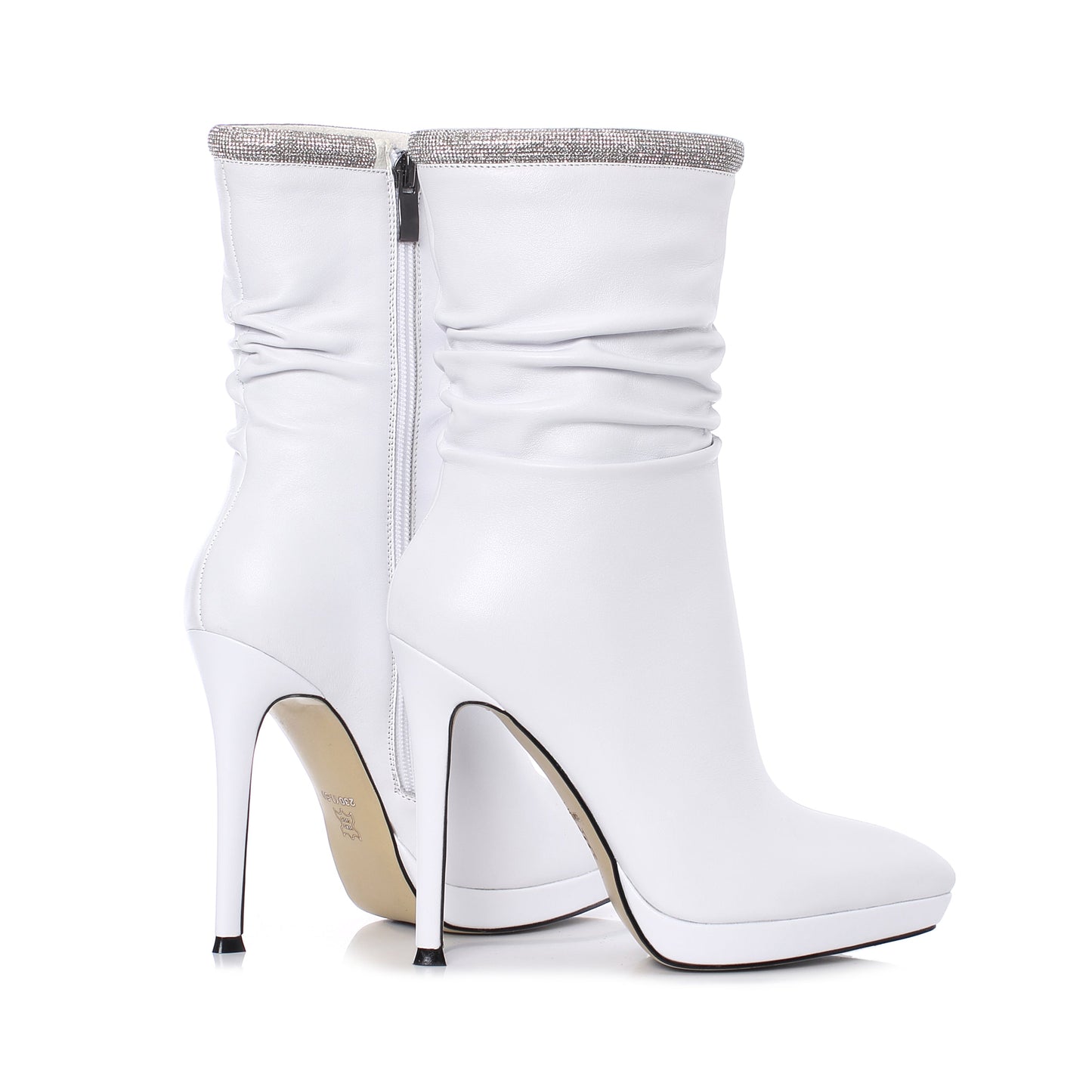 Nine Seven Women's Handmade Leather Spikes-Stiletto High Heel Platform Pointed Toe Side Zip Up Glitter Mid-Calf Boots