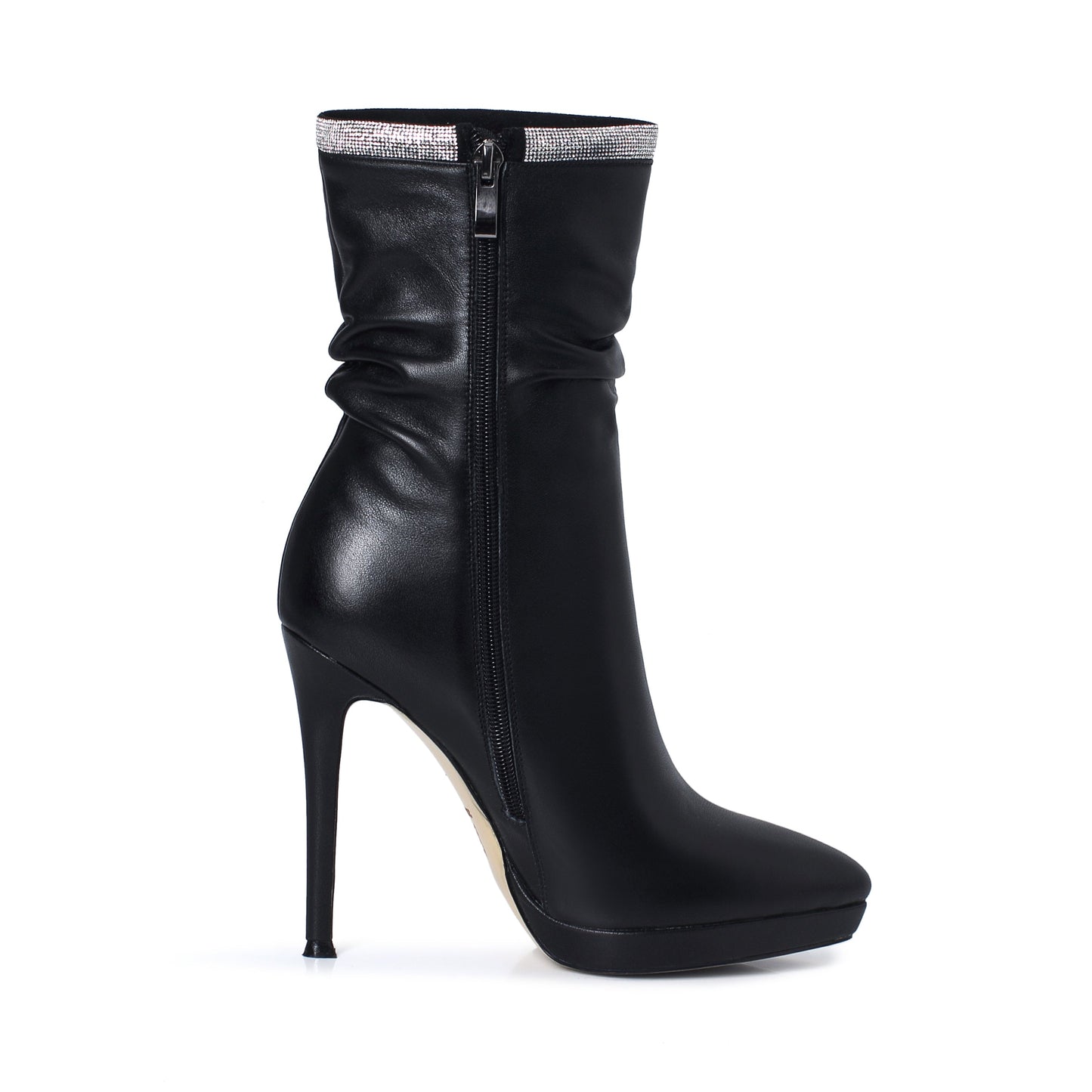 Nine Seven Women's Handmade Leather Spikes-Stiletto High Heel Platform Pointed Toe Side Zip Up Glitter Mid-Calf Boots