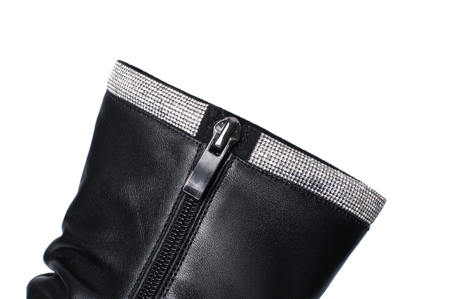 Nine Seven Women's Handmade Leather Spikes-Stiletto High Heel Platform Pointed Toe Side Zip Up Glitter Mid-Calf Boots