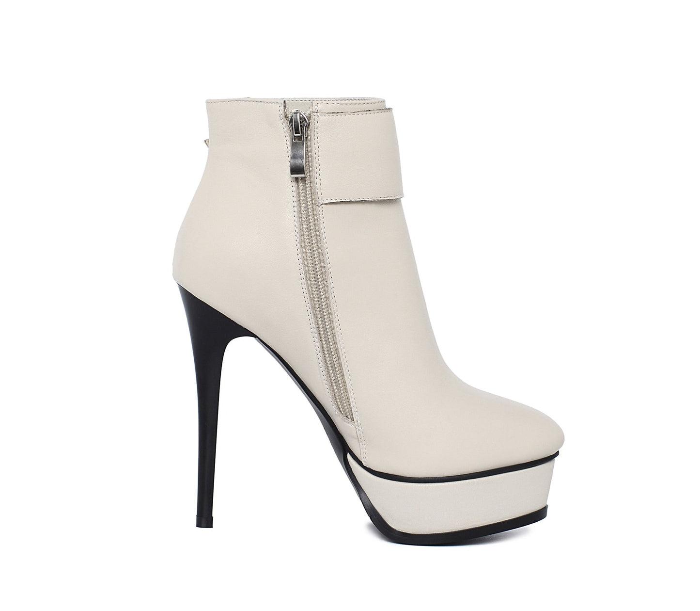 Nine Seven Women's Leather Handmade Spikes-Stiletto Heel Side Zip Up Platform Pointed Toe Ankle Boots with Buckles Decor