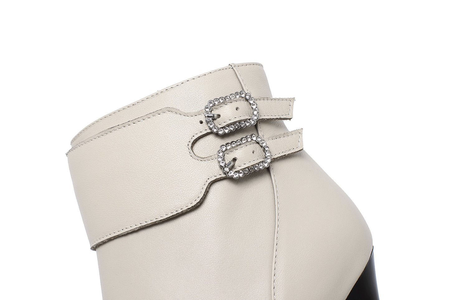 Nine Seven Women's Leather Handmade Spikes-Stiletto Heel Side Zip Up Platform Pointed Toe Ankle Boots with Buckles Decor