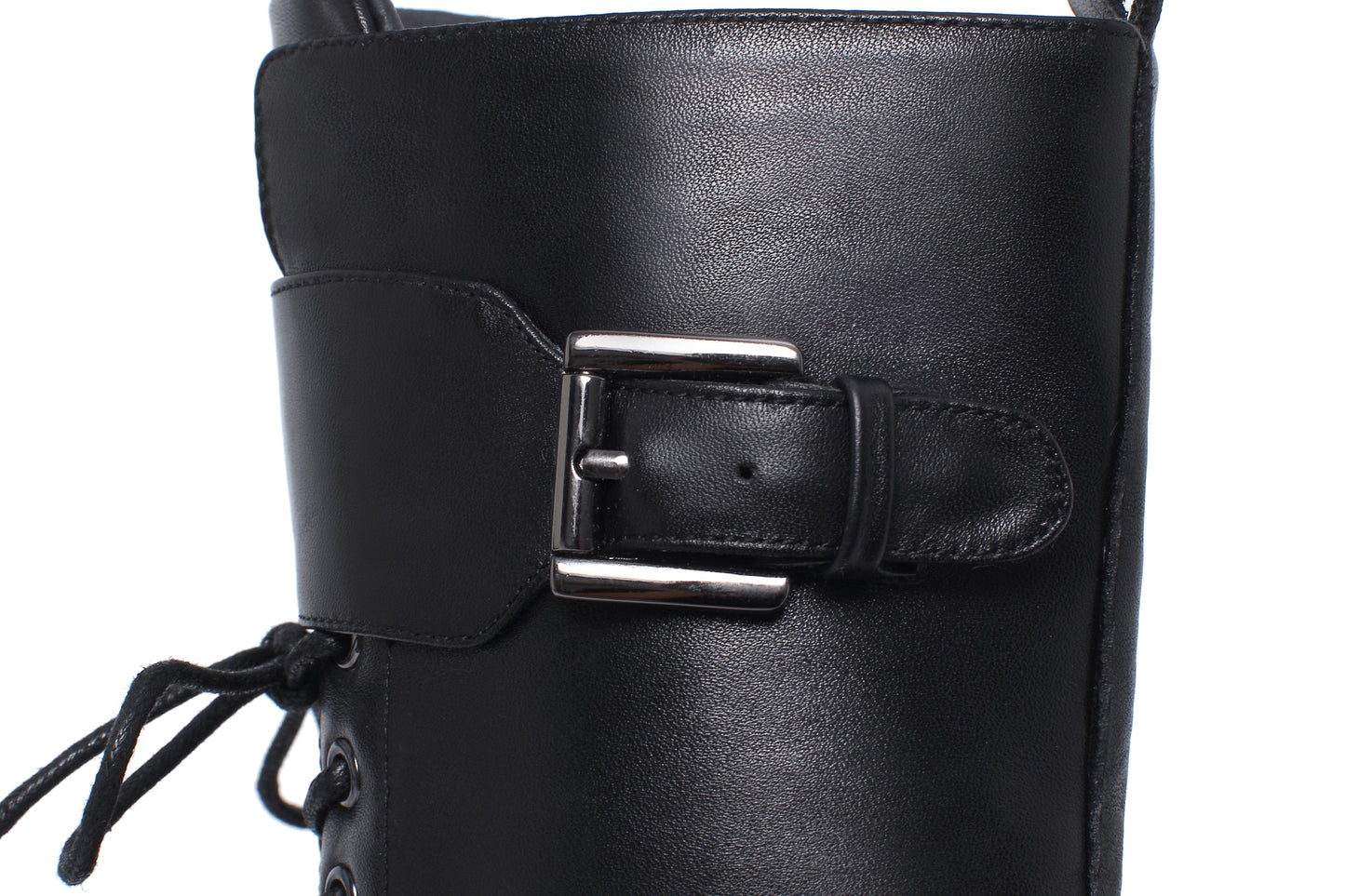 Nine SevenWomen's Genuine Leather Handmade Comfortable Stiletto High Heel Pointed Toe Zip Up Mid-Calf Boots with Buckle and Band