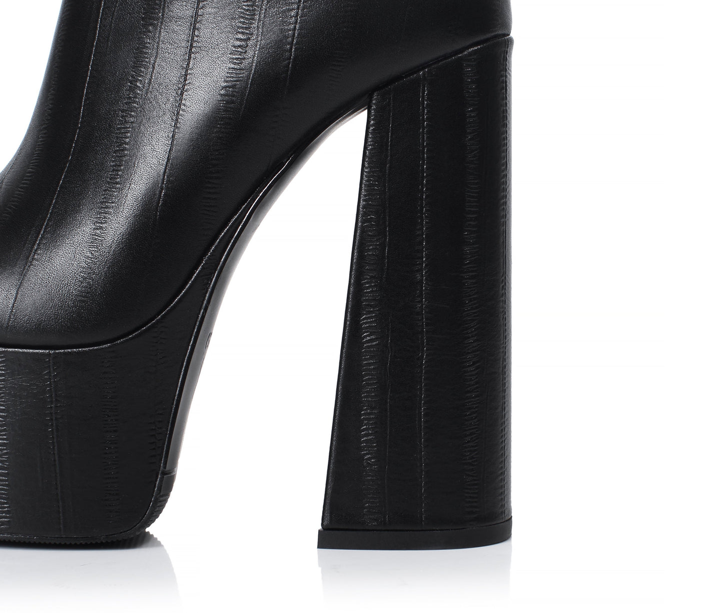 Nine Seven Women's Handmade Genuine Leather Round Toe Side Zip Up Sexy Supper High Chunky Heel Cool Buckle Black Calf High Boots with Platform