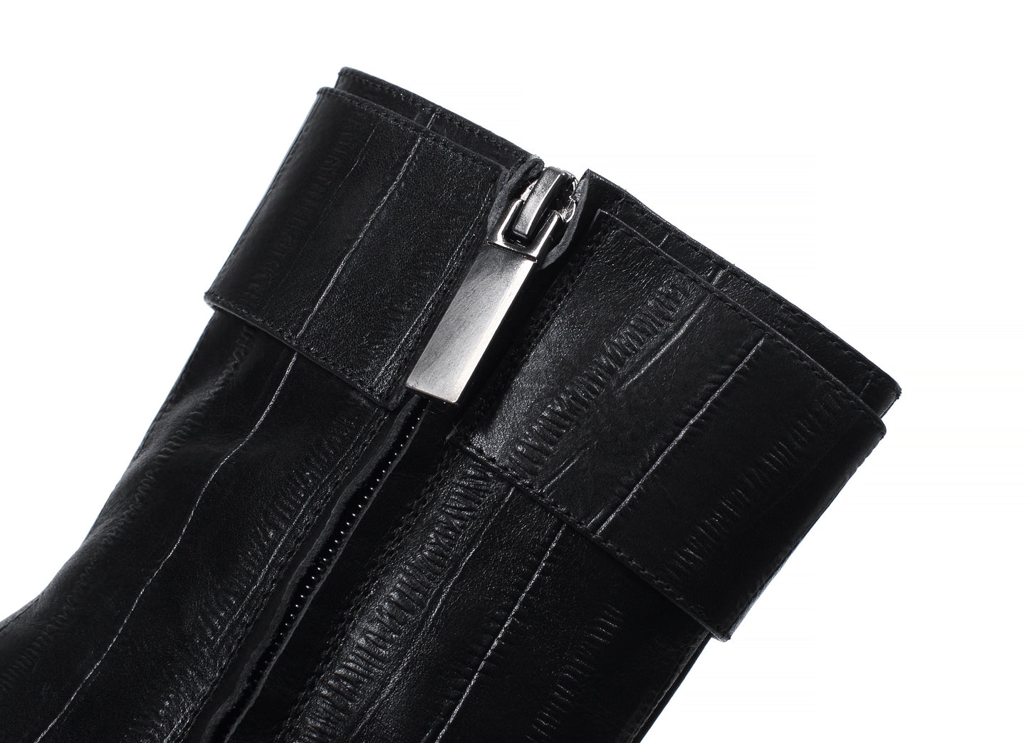 Nine Seven Women's Handmade Genuine Leather Round Toe Side Zip Up Sexy Supper High Chunky Heel Cool Buckle Black Calf High Boots with Platform