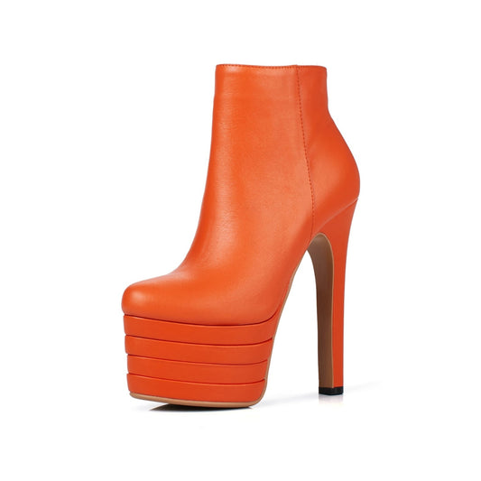 Nine Seven Genuine Leather Women's Handmade Pointed Toe Spikes-Stiletto Supper High Heel Side Zip Up Sexy Ankle Booties with Platform