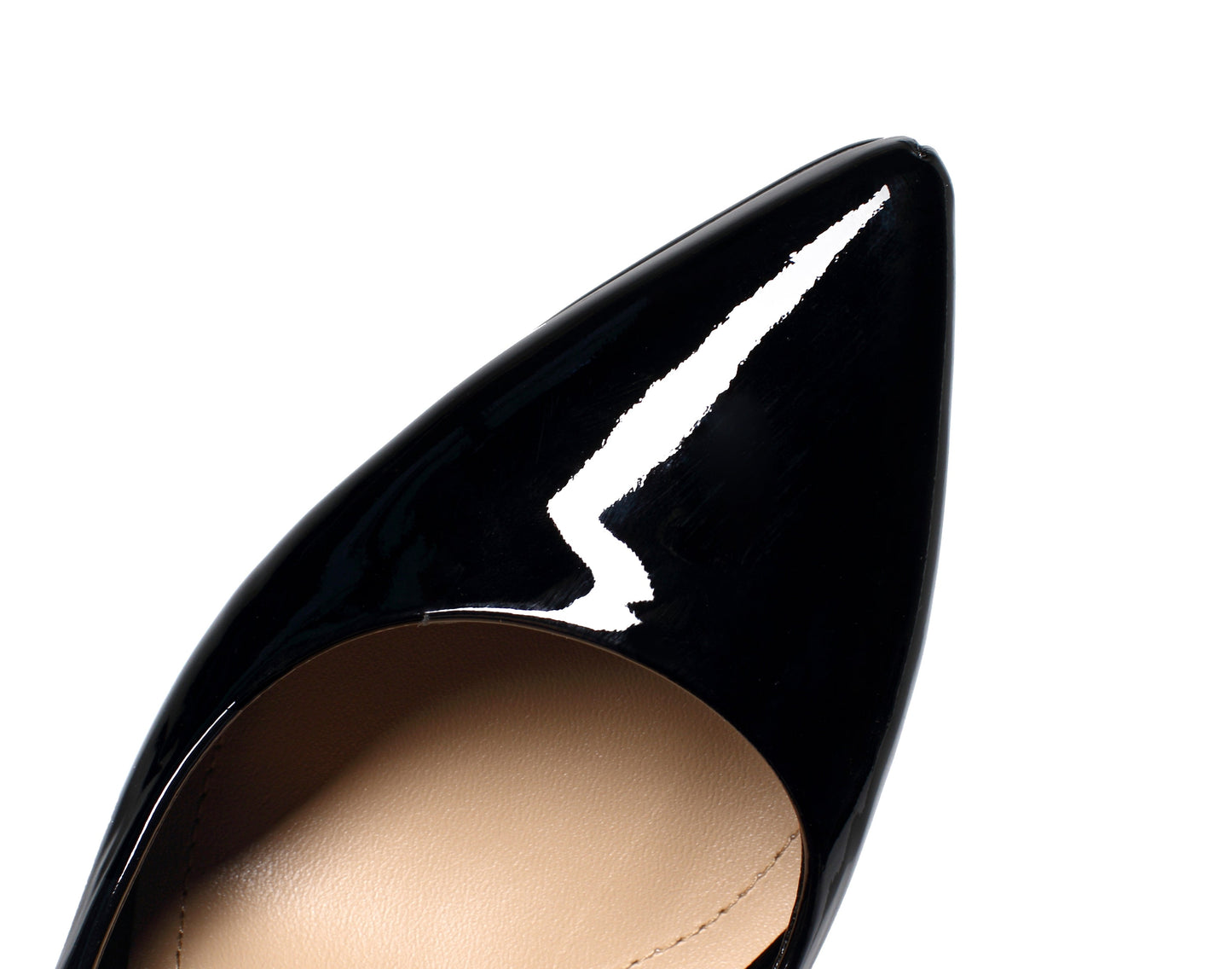 Nine Seven Glossy Patent Leather Women's Pointed Toe High Chunky Heel Handmade Slip On Graceful Pump Shoes