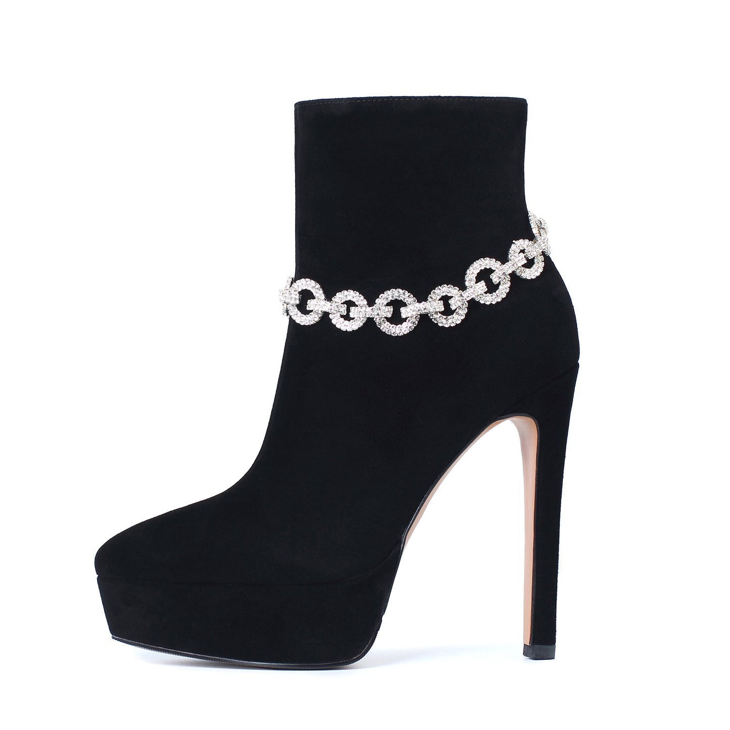 Nine Seven Suede Leather Handmade Women's Sexy Stiletto Heel Side Zip Up Platform Glitter Rhinestones Decor Sexy Ankle Booties