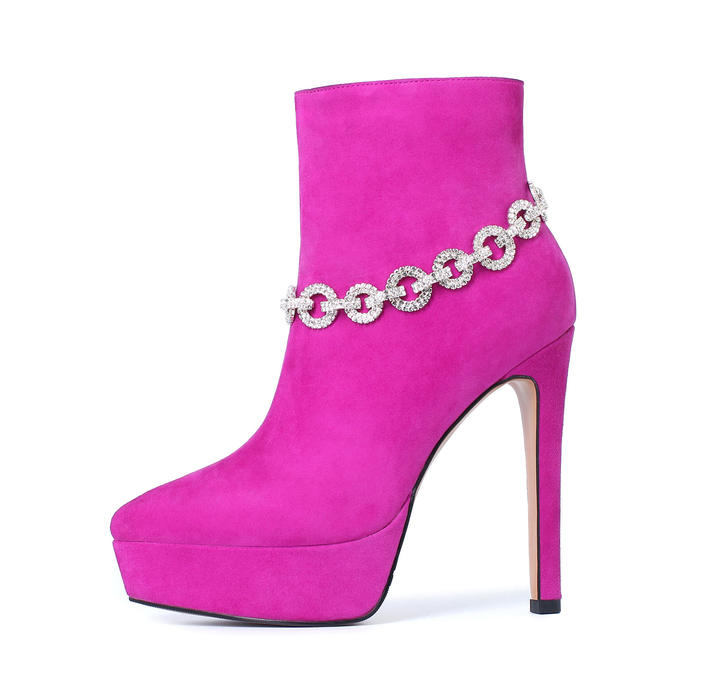 Nine Seven Suede Leather Handmade Women's Sexy Stiletto Heel Side Zip Up Platform Glitter Rhinestones Decor Sexy Ankle Booties