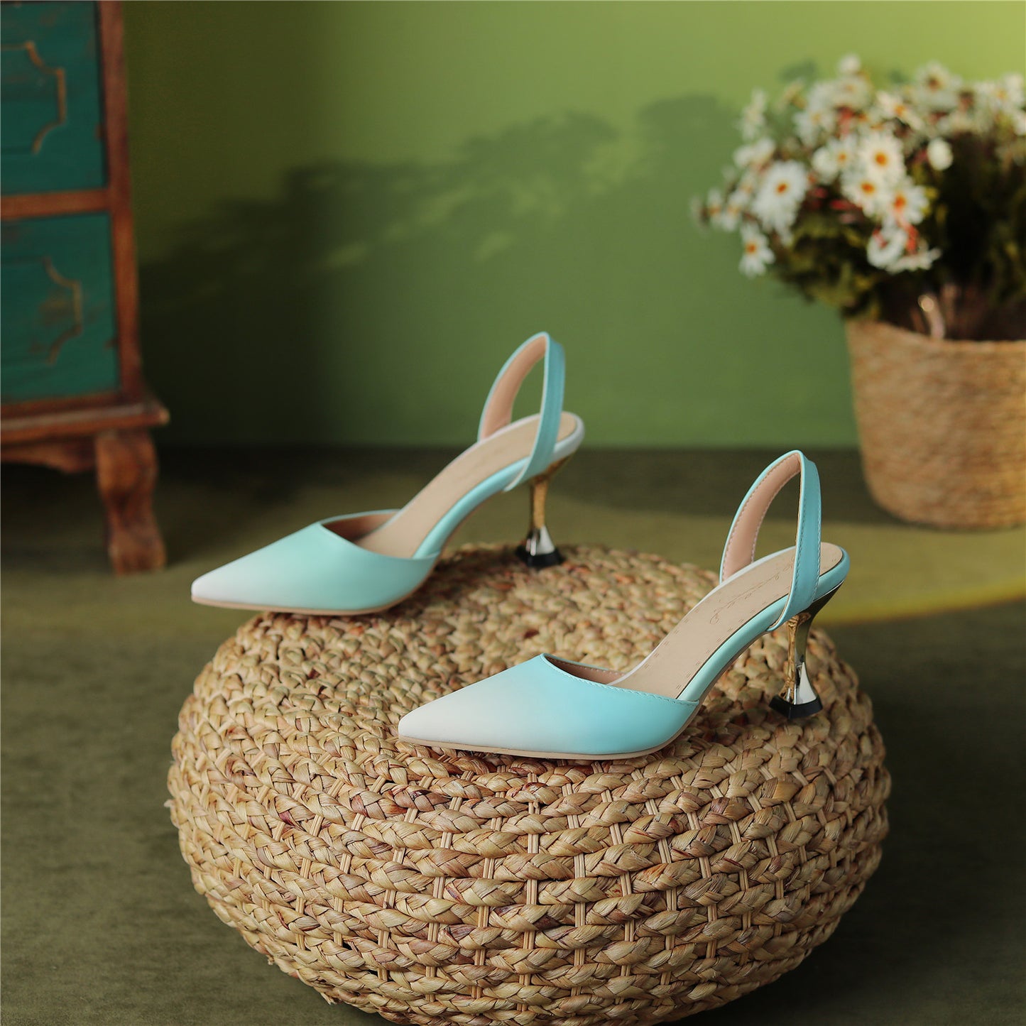 Nine Seven Graduated Colors Handmade Women's Pointed Toe  High Heel Slingback Sandal Shoes