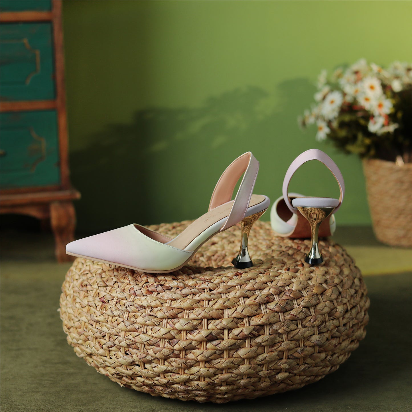 Nine Seven Graduated Colors Handmade Women's Pointed Toe  High Heel Slingback Sandal Shoes