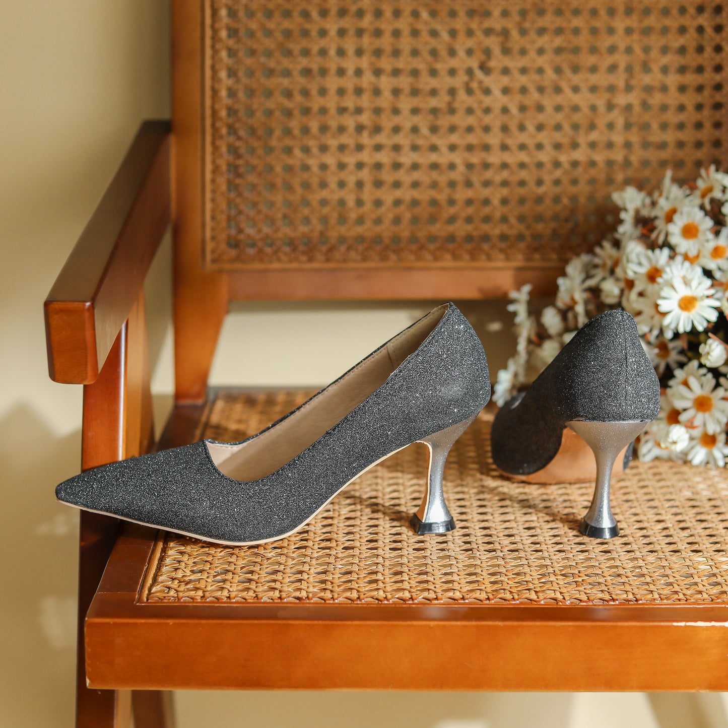 Nine Seven Women's Handmade Pointed Toe Glitter Stileto Heel Party Wedding Loafer Pumps Shoes