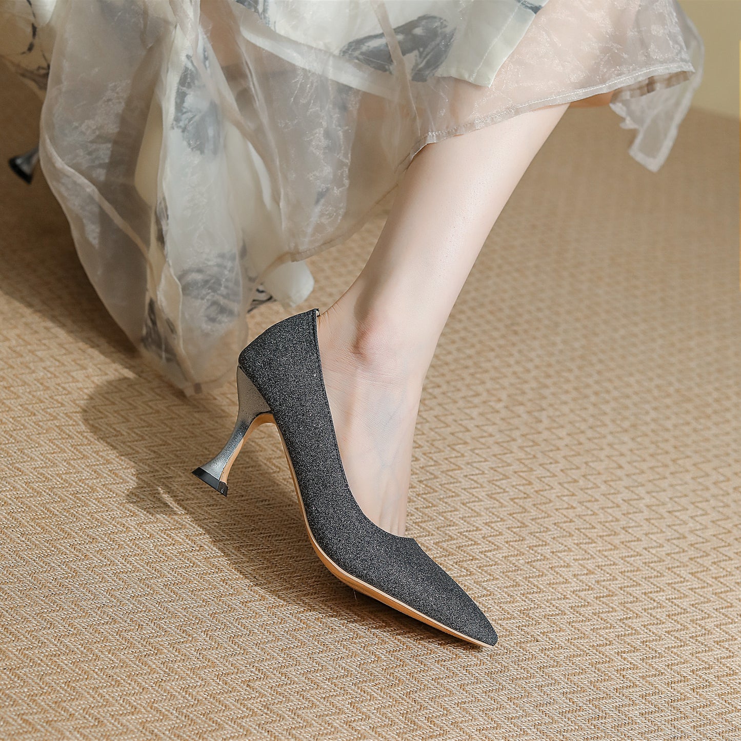 Nine Seven Women's Handmade Pointed Toe Glitter High Heel Weeding Pumps Shoes