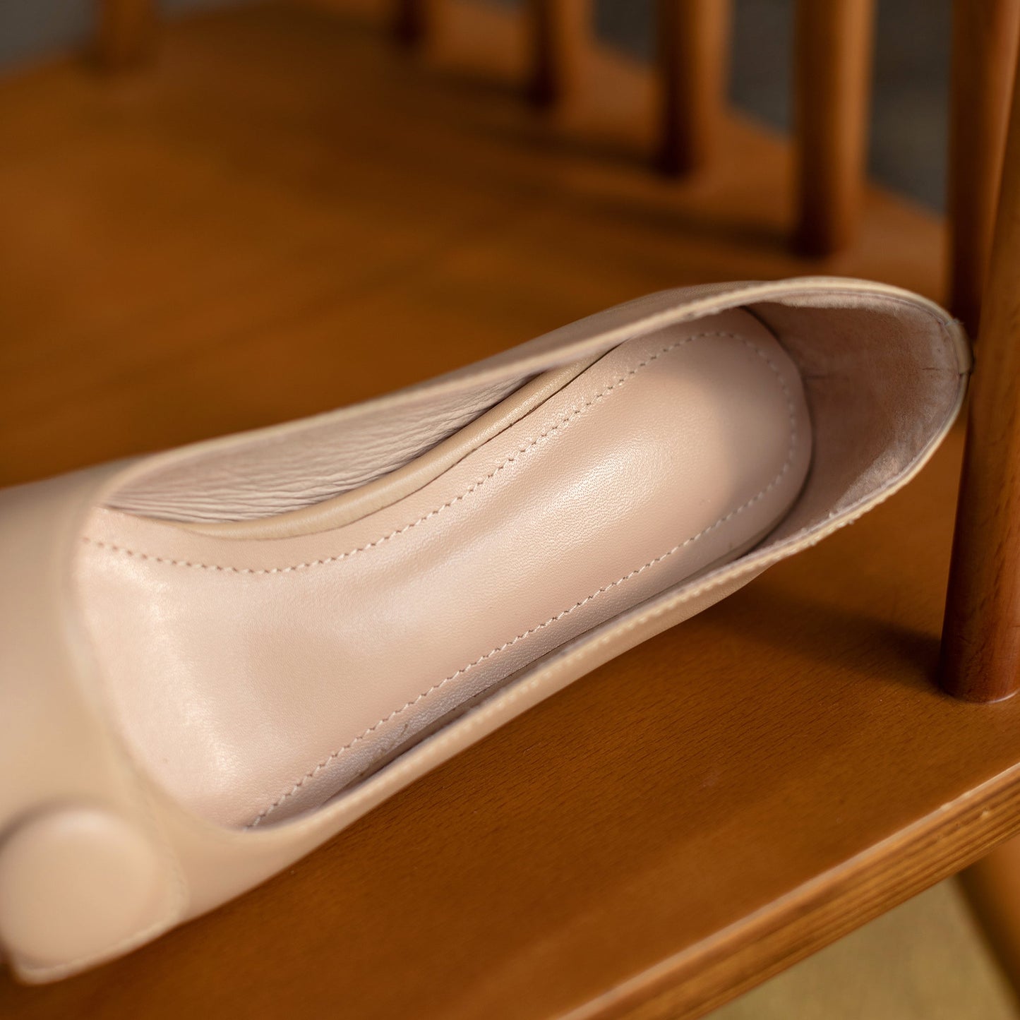 Nine Seven Genuine Leather Women's Handmade Square Toe Low Heel Button Graceful Pump Shoes