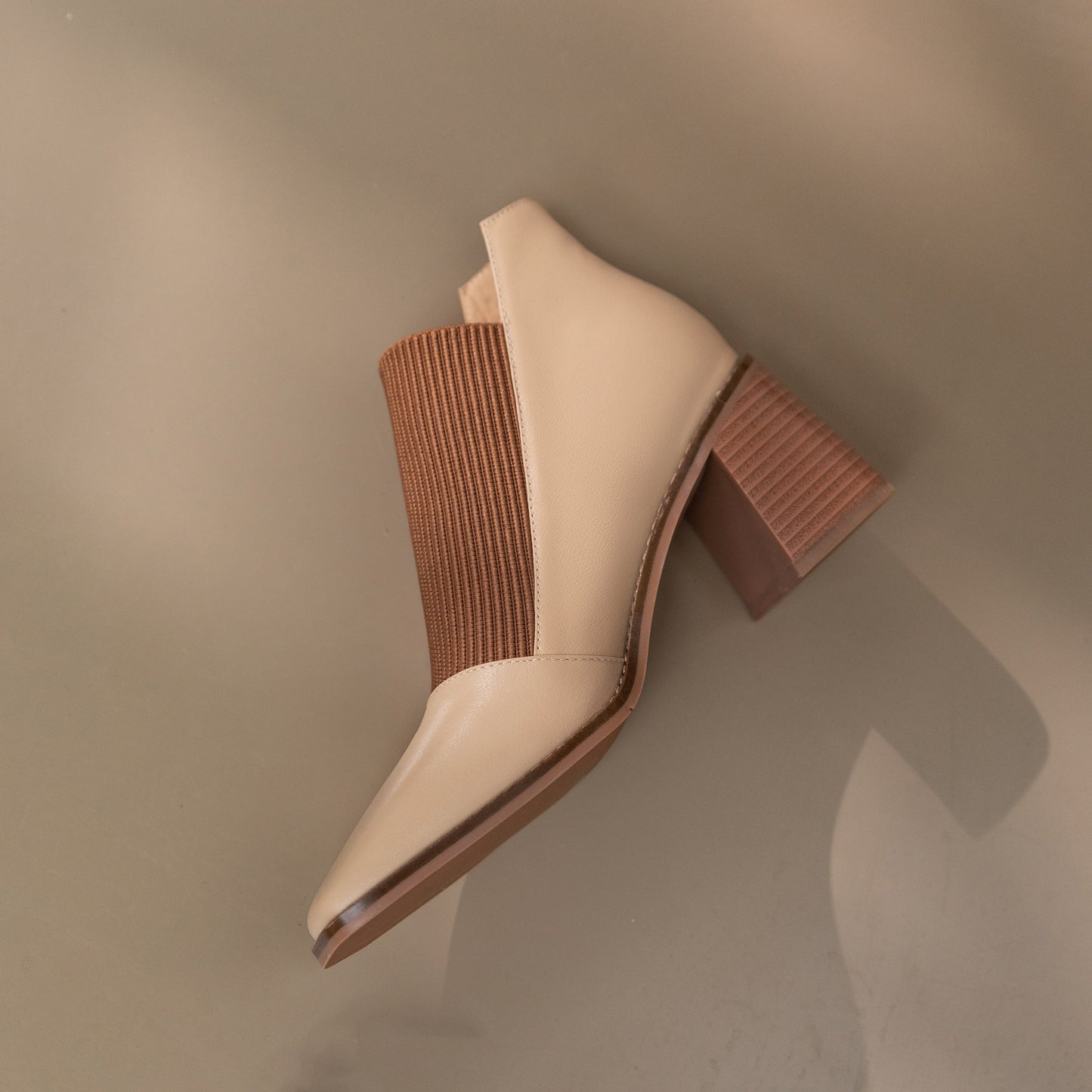 Nine Seven Women's Genuine Leather with Elastic Handmade Square Toe Mid Chunky Heels Casual Ankle Boots