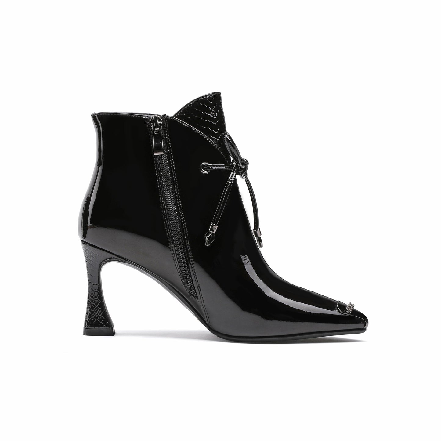 Nine Seven Women's Patent Leather Stylish Pointed-Toe Zip Up Stiletto High Heel Handmade Ankle Boots with Bowknot