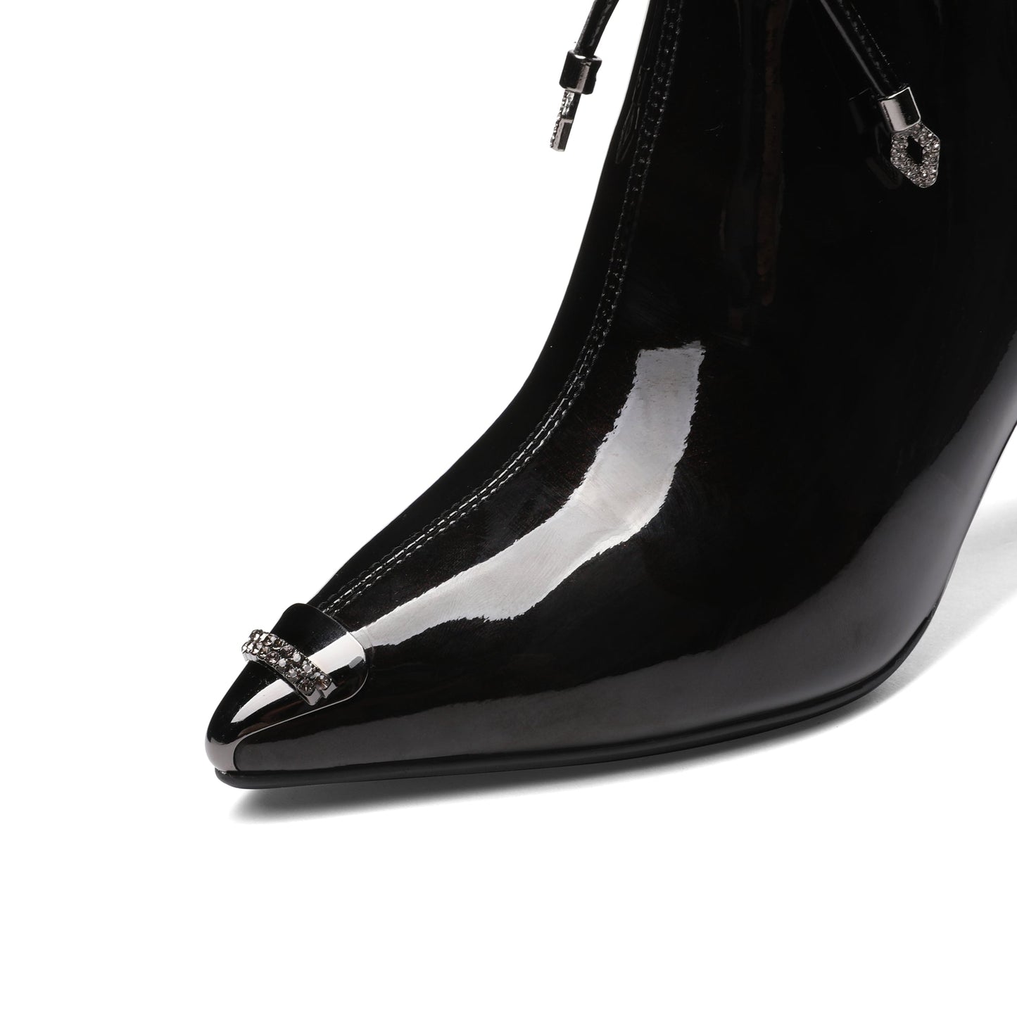 Nine Seven Women's Patent Leather Stylish Pointed-Toe Zip Up Stiletto High Heel Handmade Ankle Boots with Bowknot