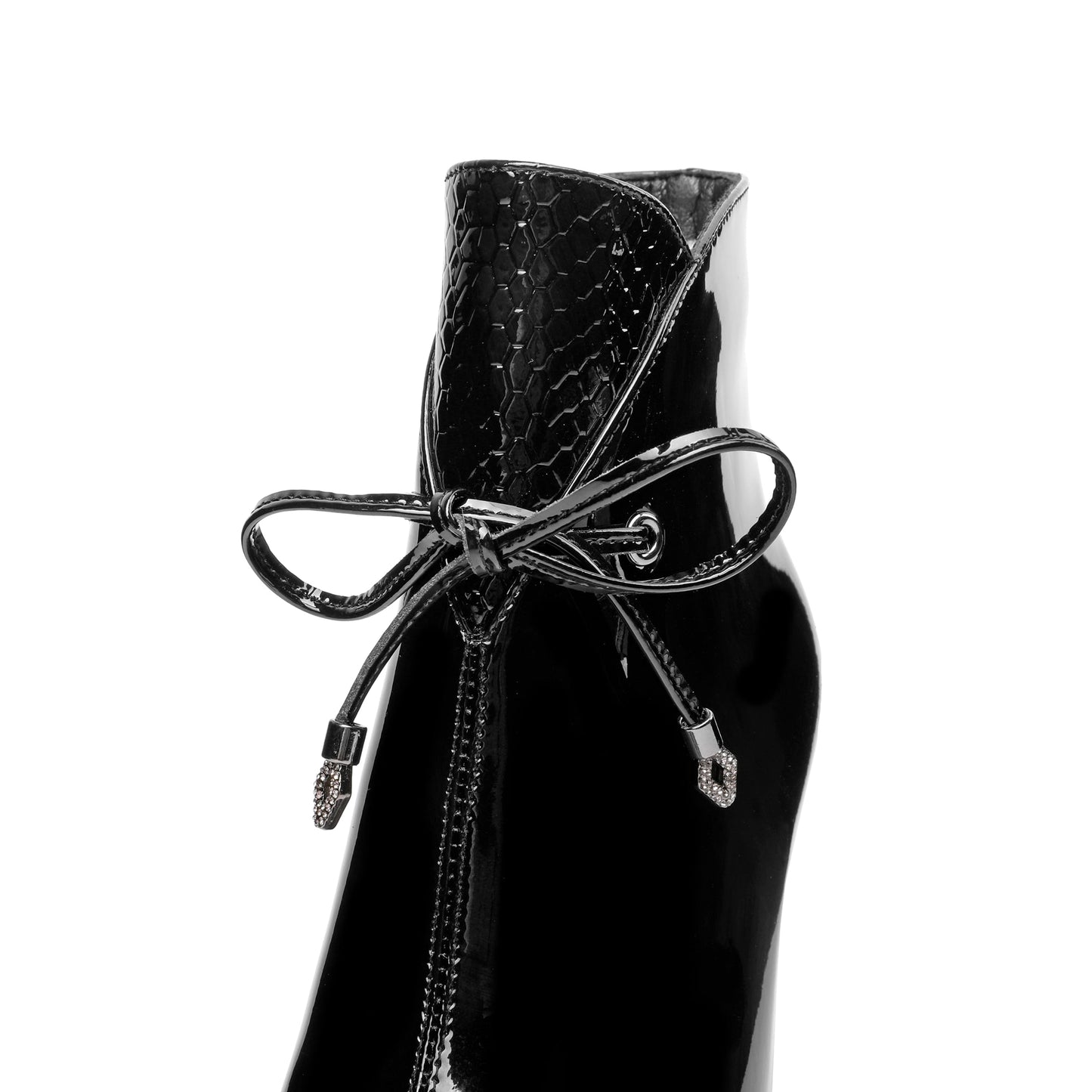 Nine Seven Women's Patent Leather Stylish Pointed-Toe Zip Up Stiletto High Heel Handmade Ankle Boots with Bowknot