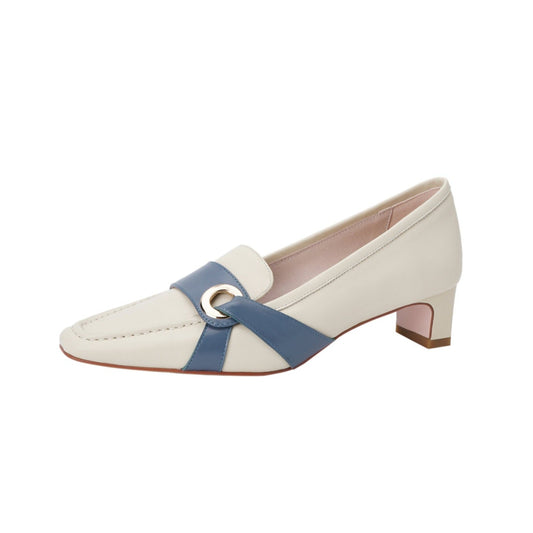 Nine Seven Women's Square Toe Genuine Leather Handmade Low Heels Slip On Casual Pumps Shoes