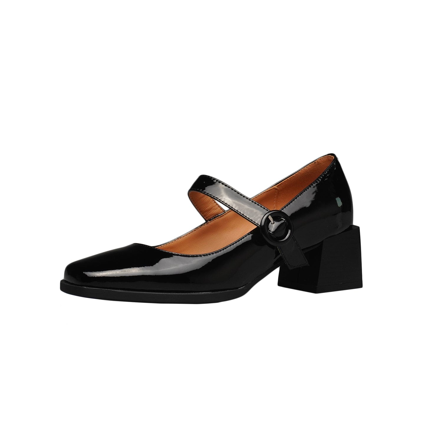 Nine Seven Handmade Women's Patent Leather Square Toe Buckle Low Chunky Heel Mary Janes Pumps Shoes