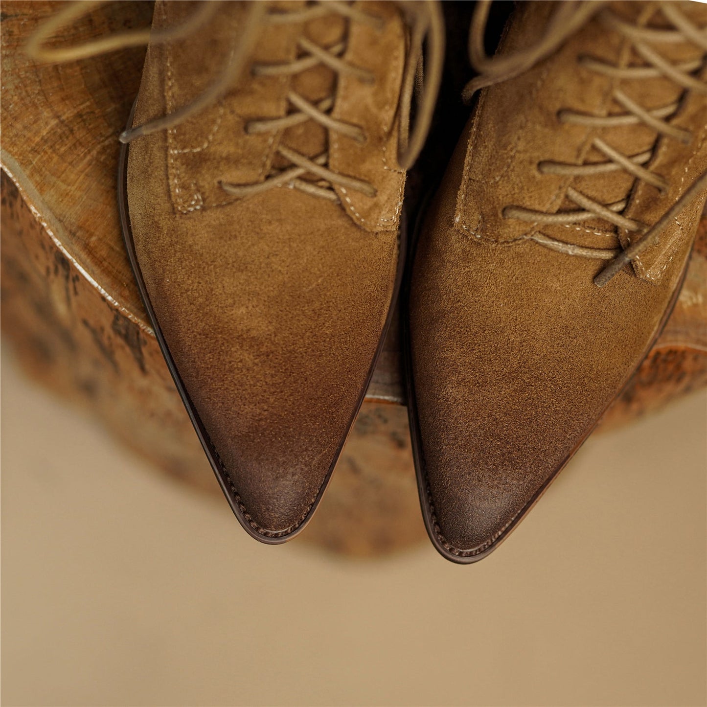 Nine Seven Handmade Women's Suede Leather Lace Up Pointed Toe Mid Chunky Heel Combat Boots Boots