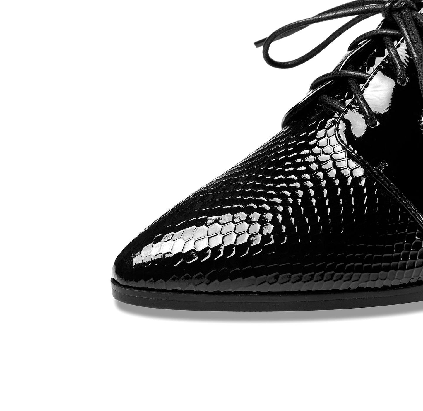 Nine Seven Women's Patent Leather Handmade Pointed Toe Low Golden Chunky Heel Lace Up Scale Classic Pumps