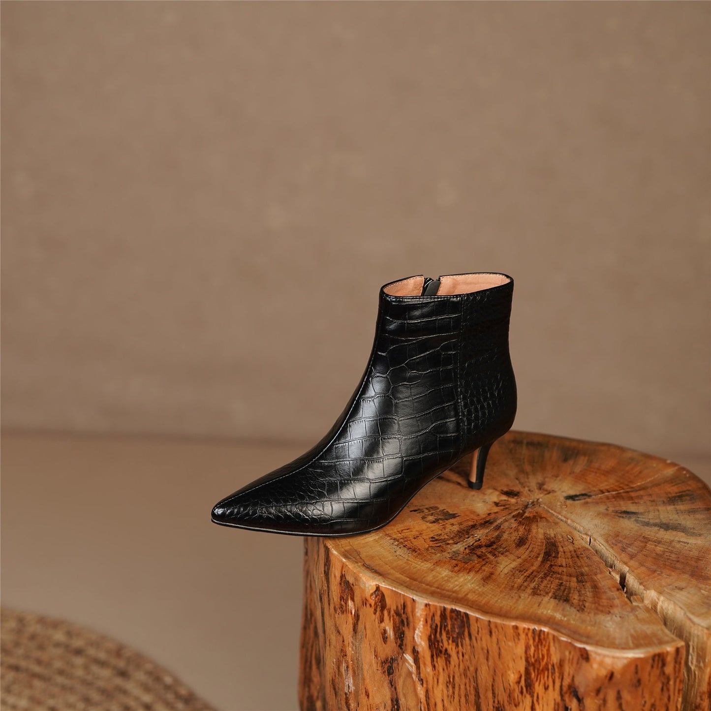 Nine Seven Women's Pointed Toe Genuine Leather Handmade Side Zipper Stiletto Mid Heels Elegant Ankle Boots