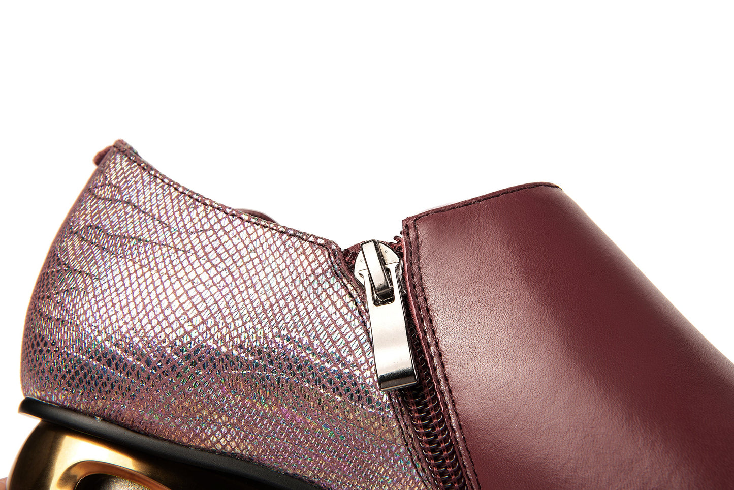 Nine Seven Women's Genuine Leather Handmade Sparkling Pointed Toe Low Chunky Heel Side Zip Up Cute Bow Design Flats Shoes