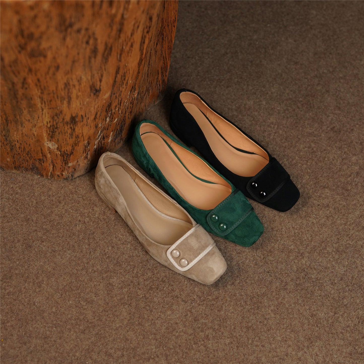 Nine Seven Women's Square Toe Soft Suede Leather Handmade Button Décor Comfort Slip On Flats