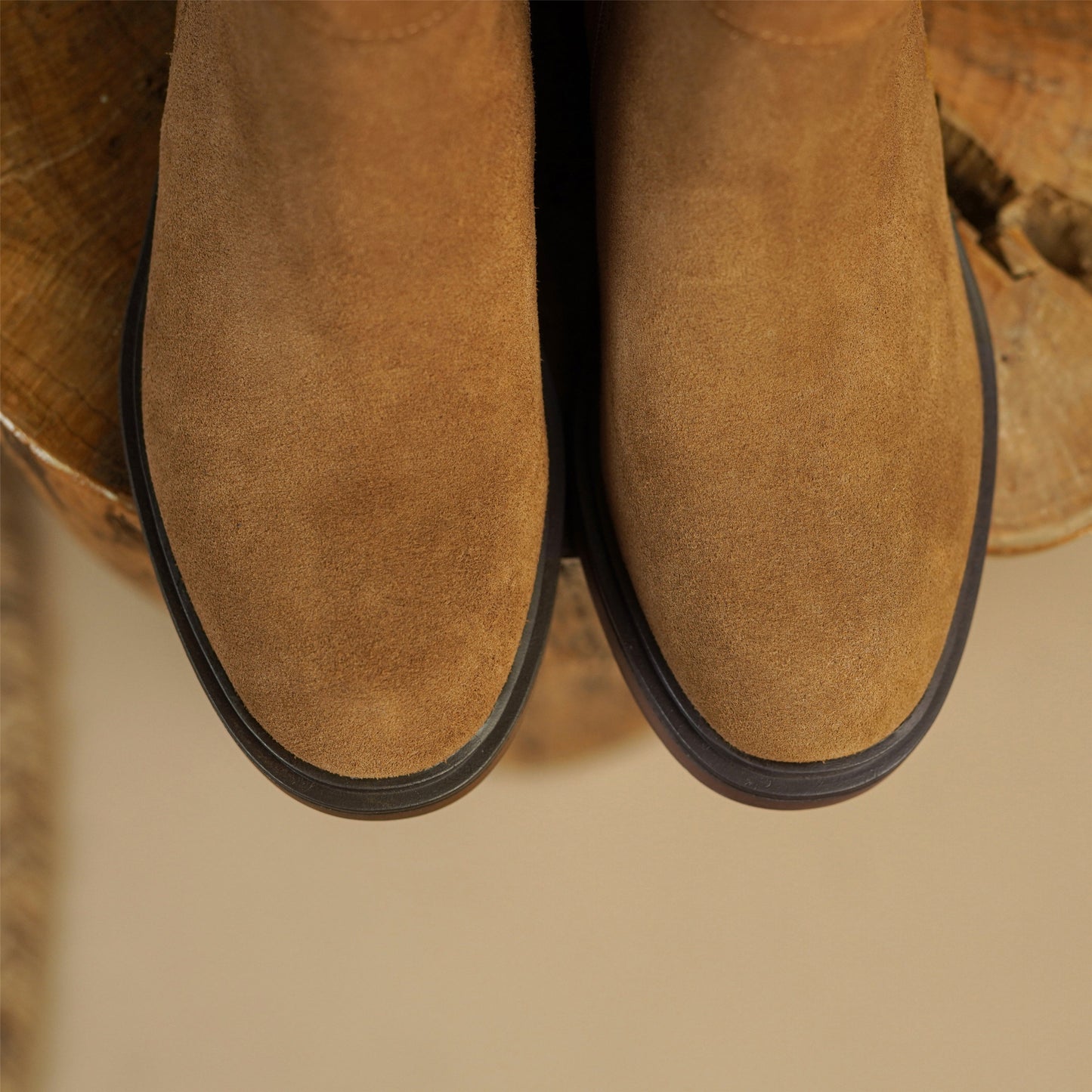 Nine Seven Handmade Women's Suede Leather Buckle Round Toe Low Chunky Heel Side Zipper Ankle Boots Shoes