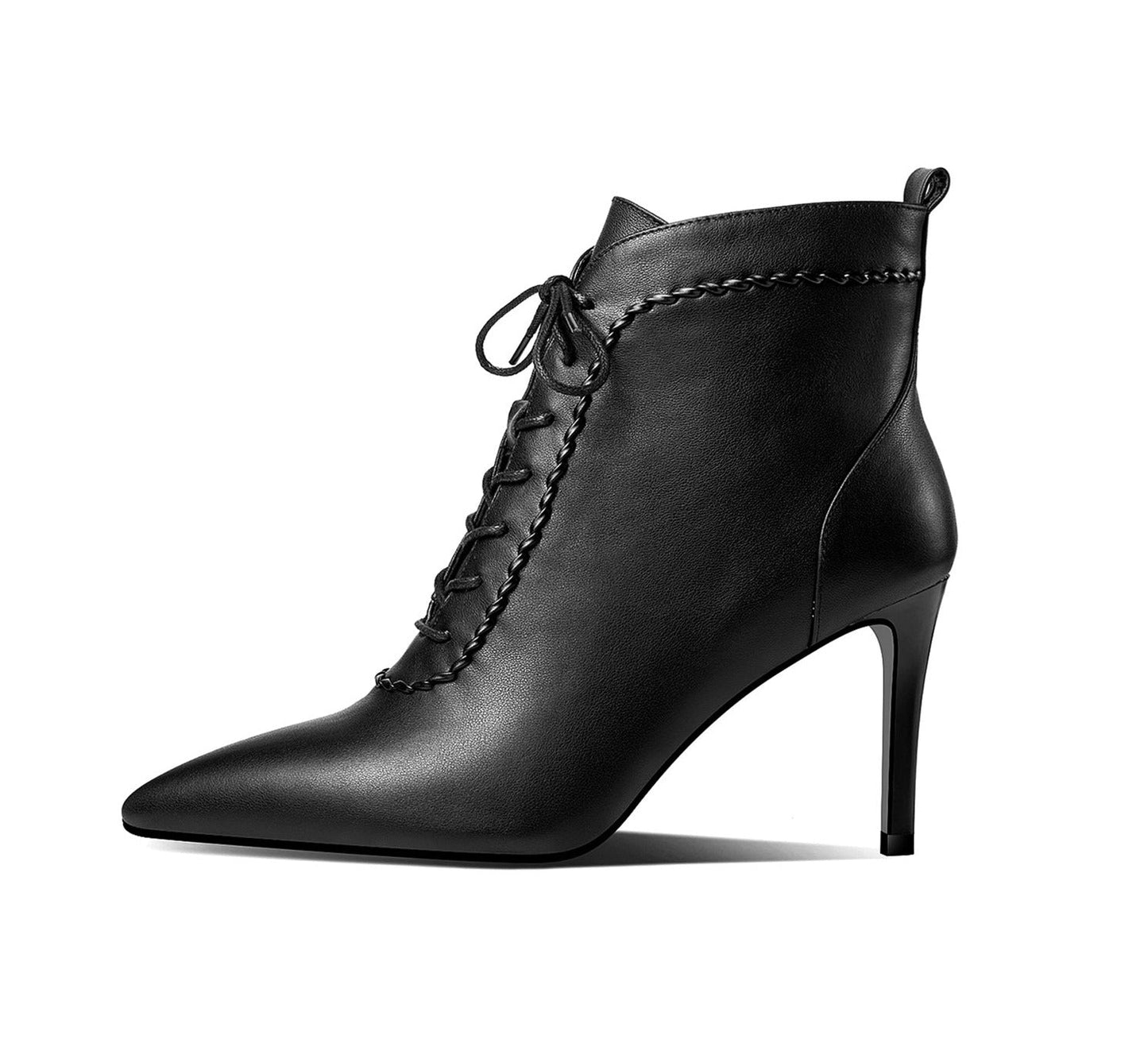 Nine Seven Women's Genuine Leather Sexy Stiletto Heel Handmade Zip Up Pointed Toe Booties with Selftie Design