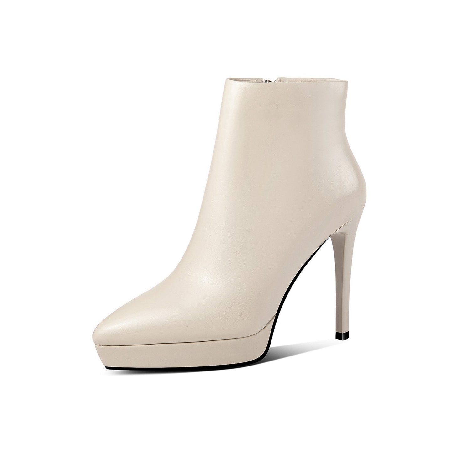 Nine Seven Women's Genuine Leather Pointed Toe Handmade Platform Side Zipper Stiletto High Heels Chic Ankle Boots