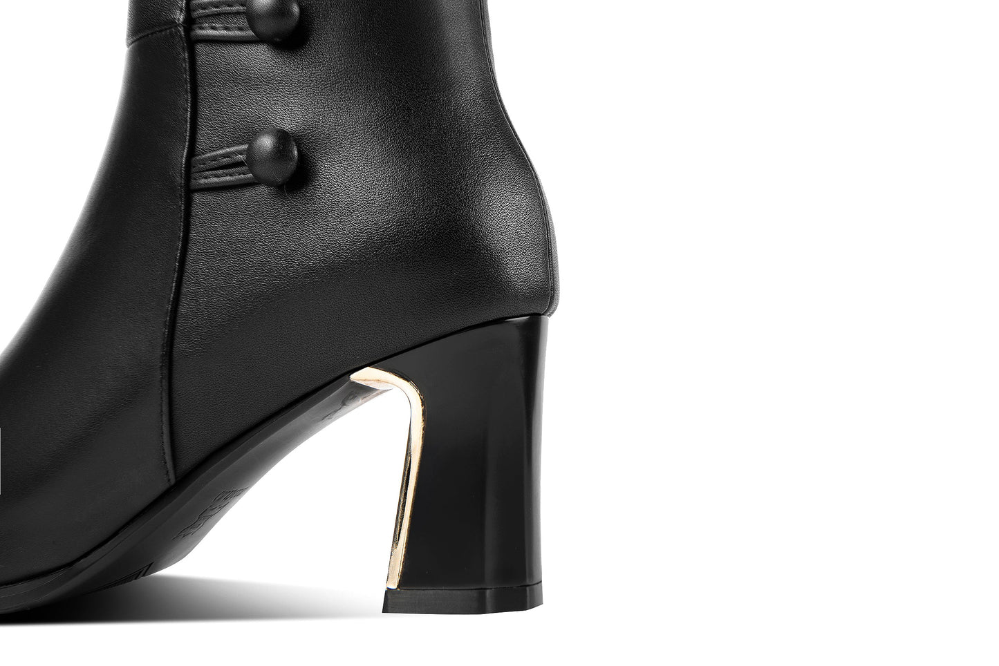 Nine Seven Women's Genuine Leather Handmade Side Zip Up Pointed Toe Mid Chunky Heel Modern Knee High Boots with Buttons Decor