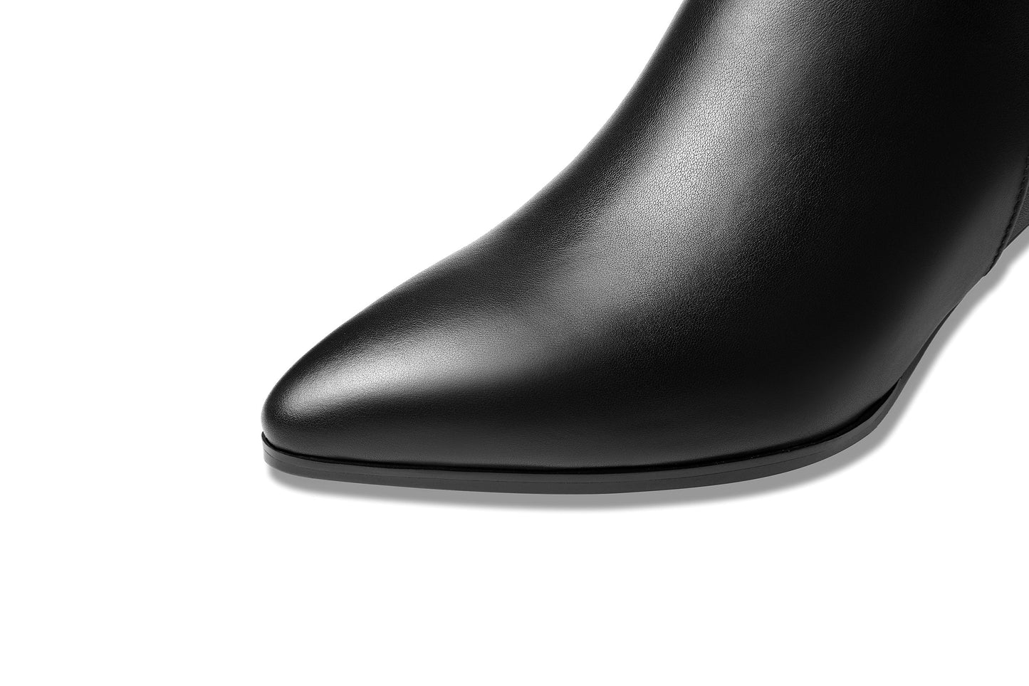 Nine Seven Women's Genuine Leather Handmade Side Zip Up Pointed Toe Mid Chunky Heel Modern Knee High Boots with Buttons Decor