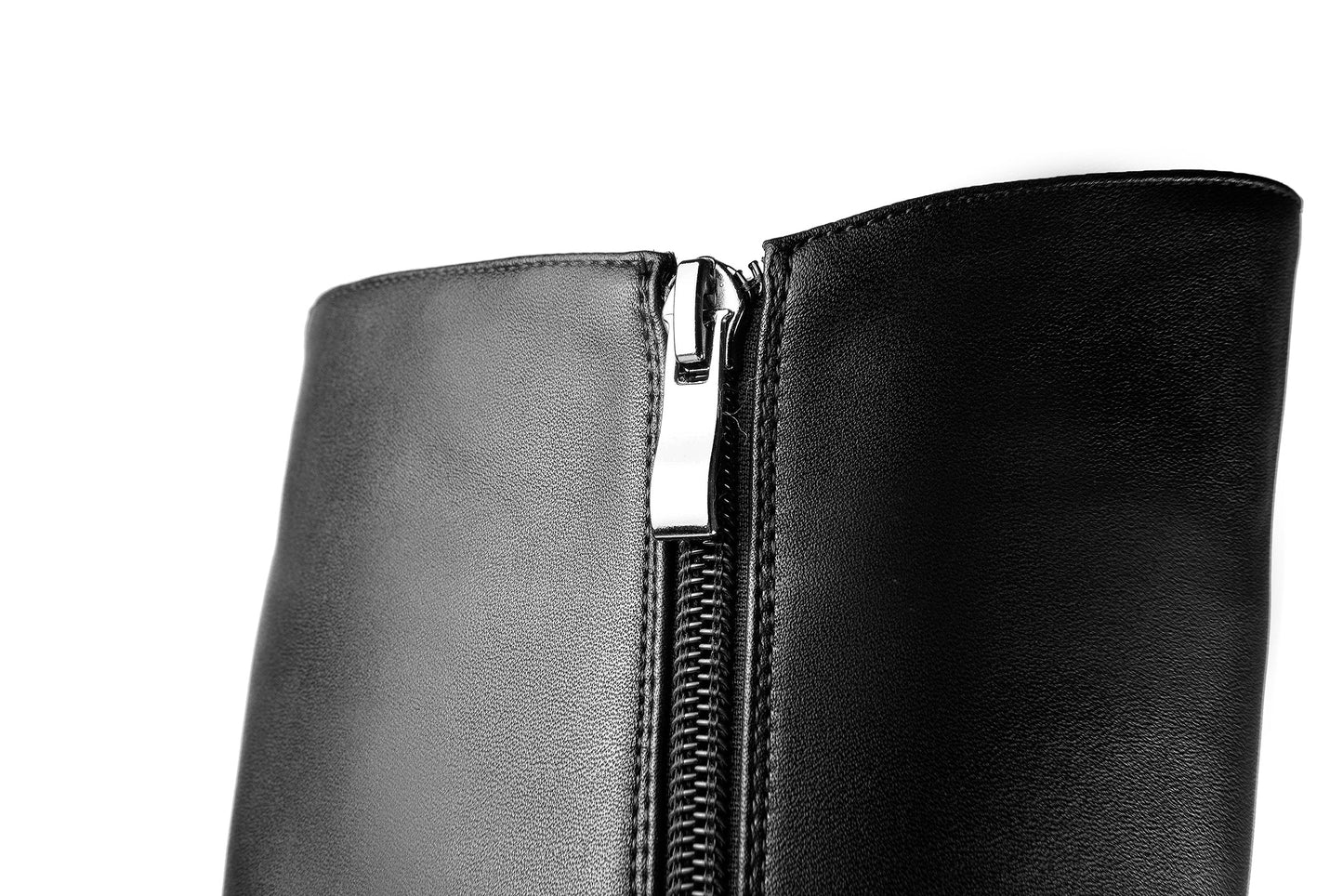 Nine Seven Women's Genuine Leather Handmade Side Zip Up Pointed Toe Mid Chunky Heel Modern Knee High Boots with Buttons Decor